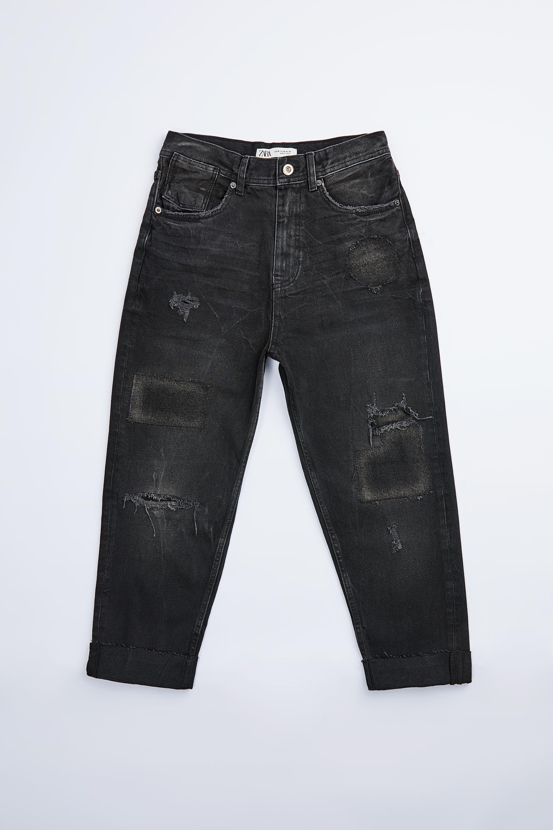 джинсы свободного кроя с нашивками ЧЕРНЫЙ Zara