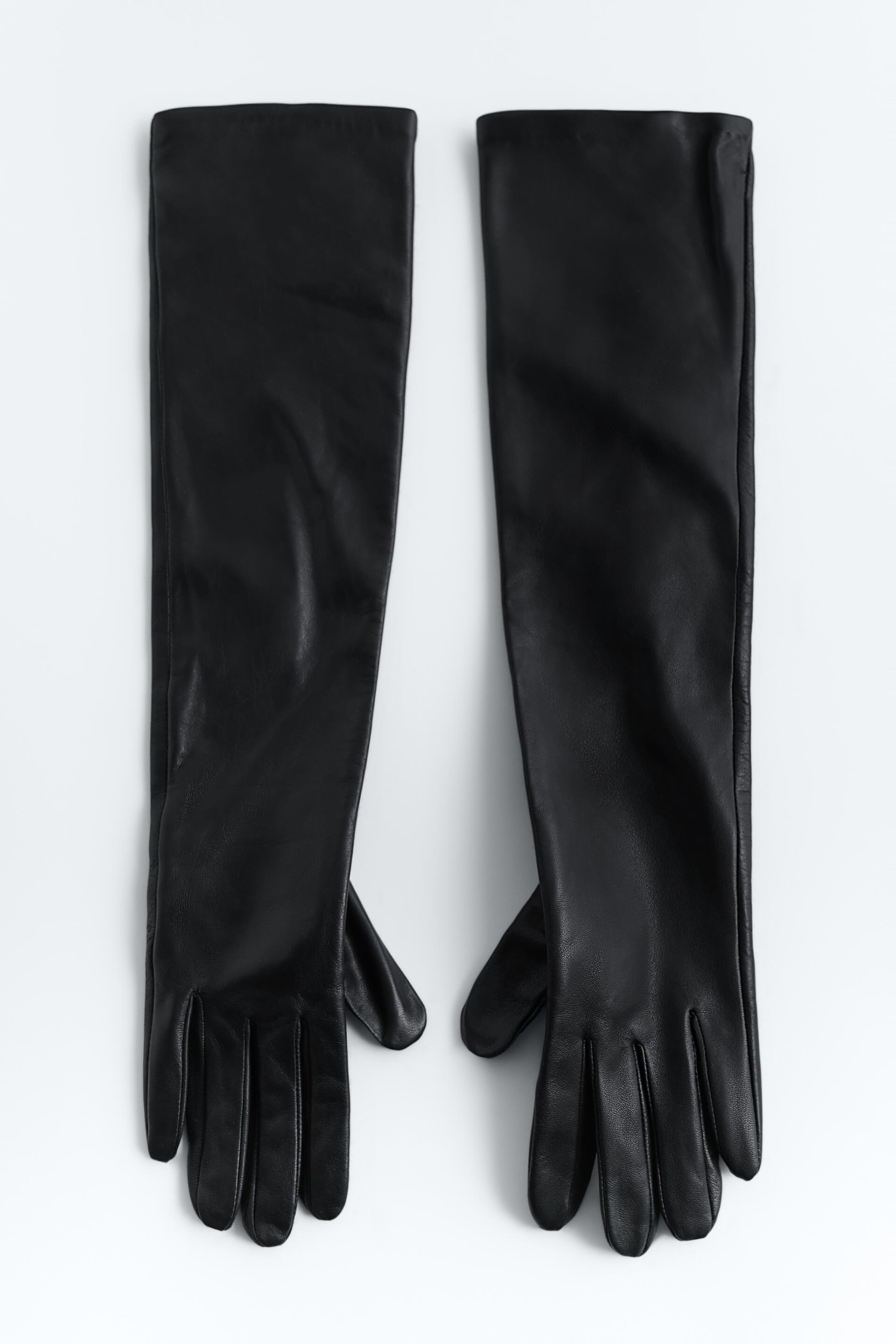 длинные кожаные перчатки ЧЕРНЫЙ Zara