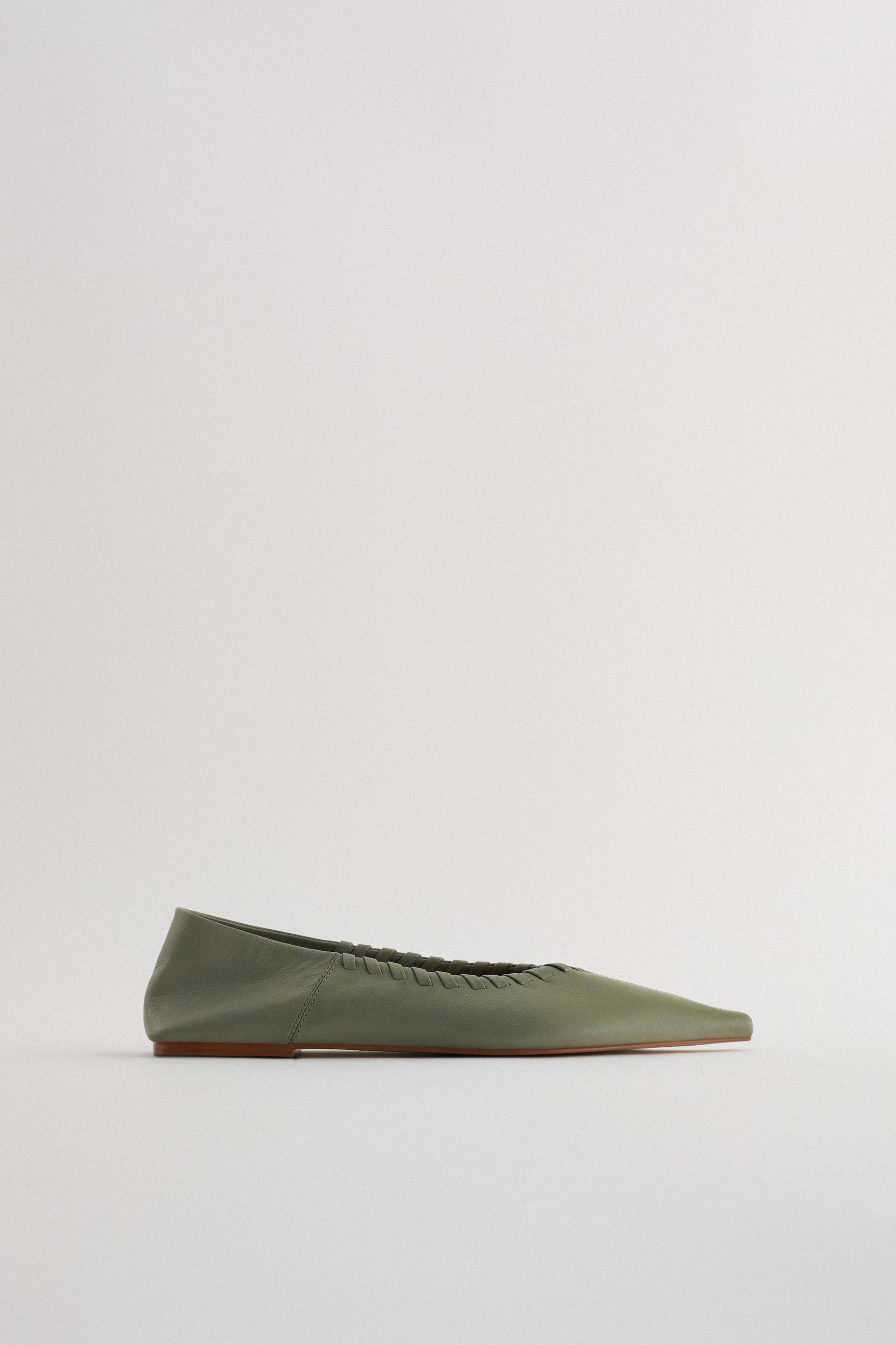 кожаные туфли на плоской подошве Зеленый Zara