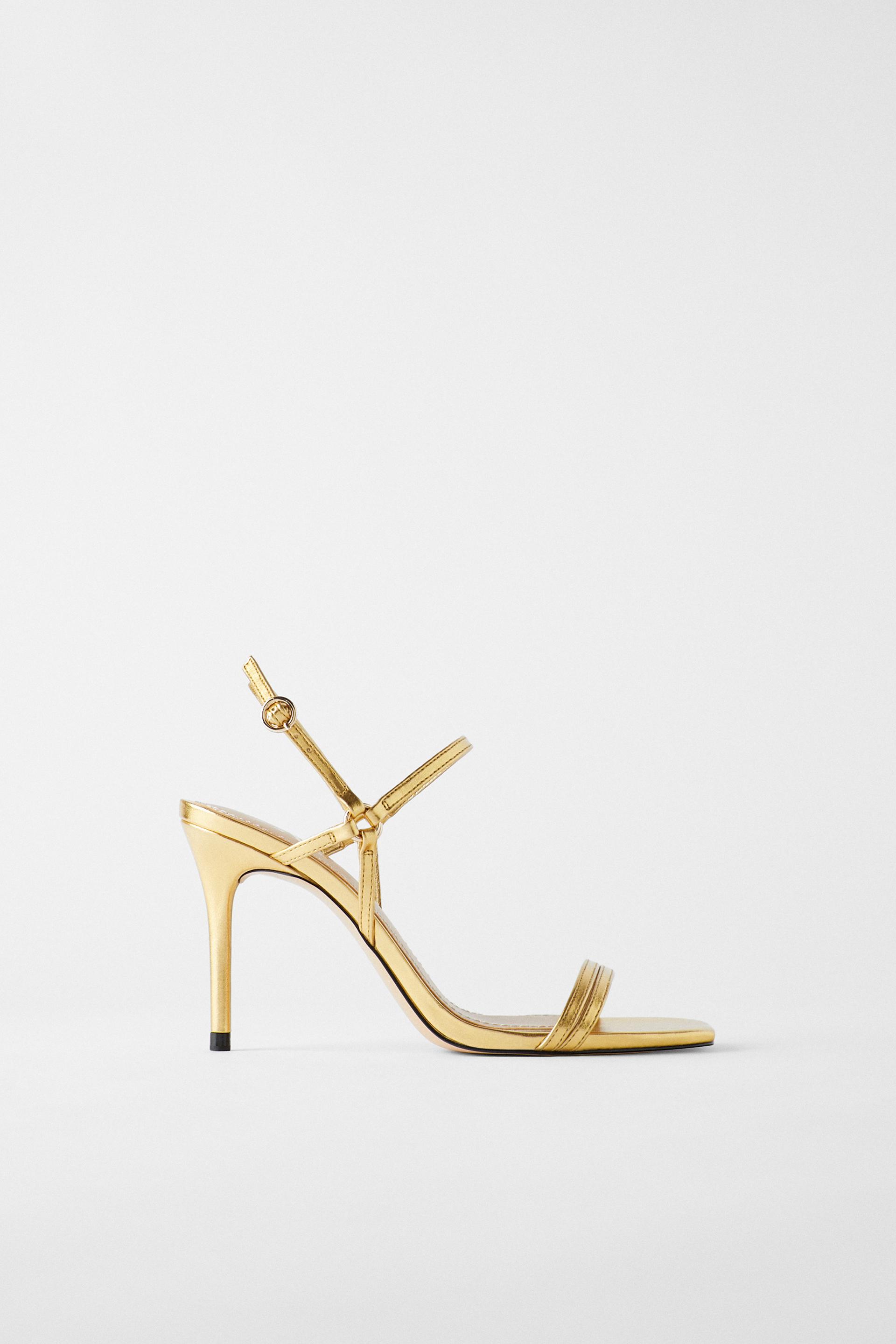 босоножки на каблуке с тонкими ремешками Золотистый Zara
