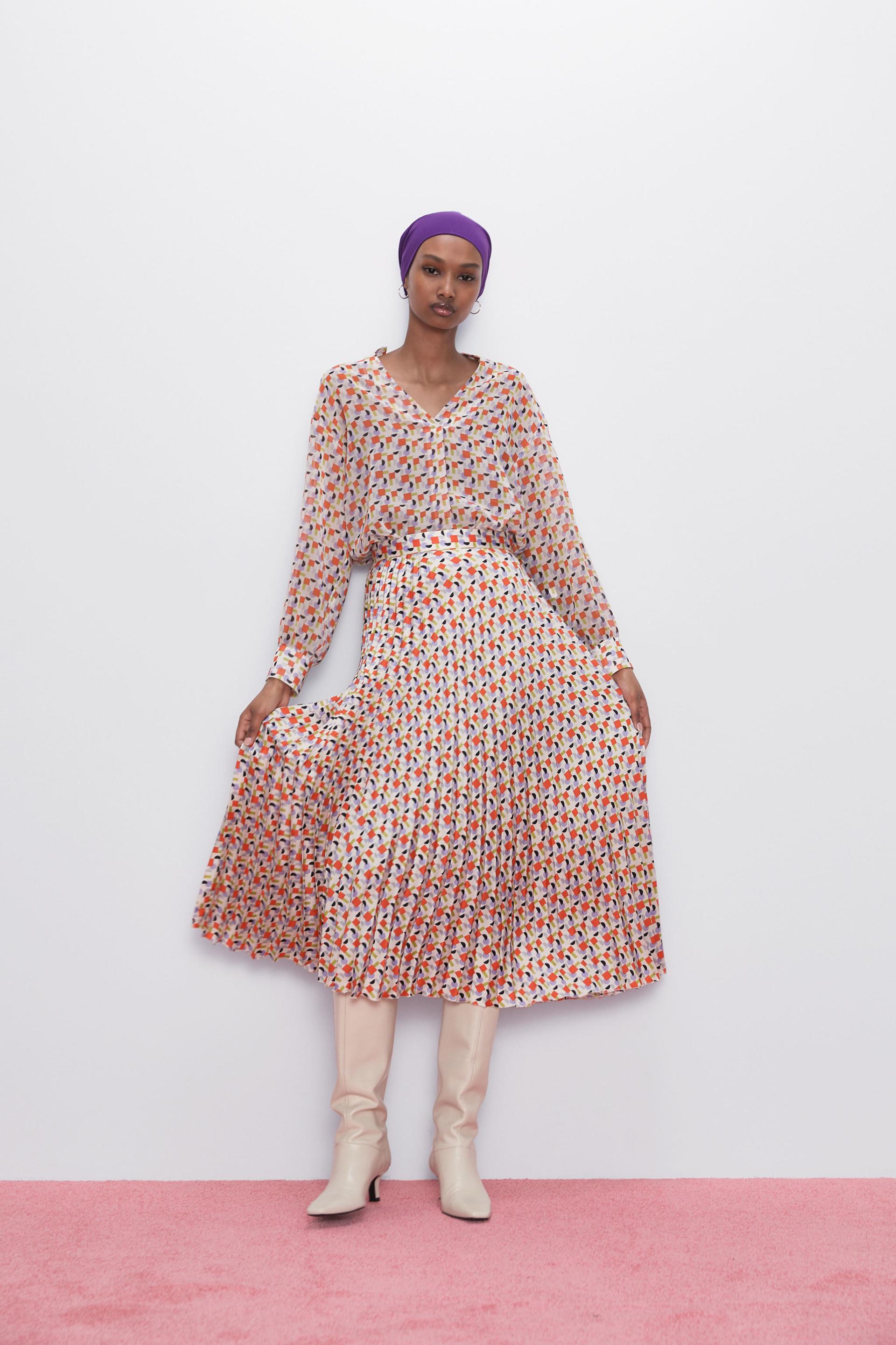 плиссированная юбка с принтом Разноцветный Zara