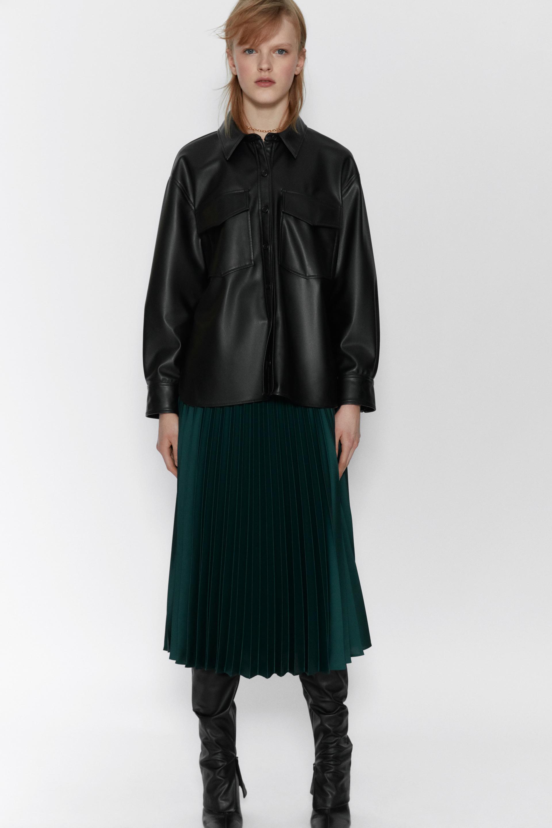 ТЕМНО-ЗЕЛЕНЫЙ плиссированная сатиновая юбка Zara
