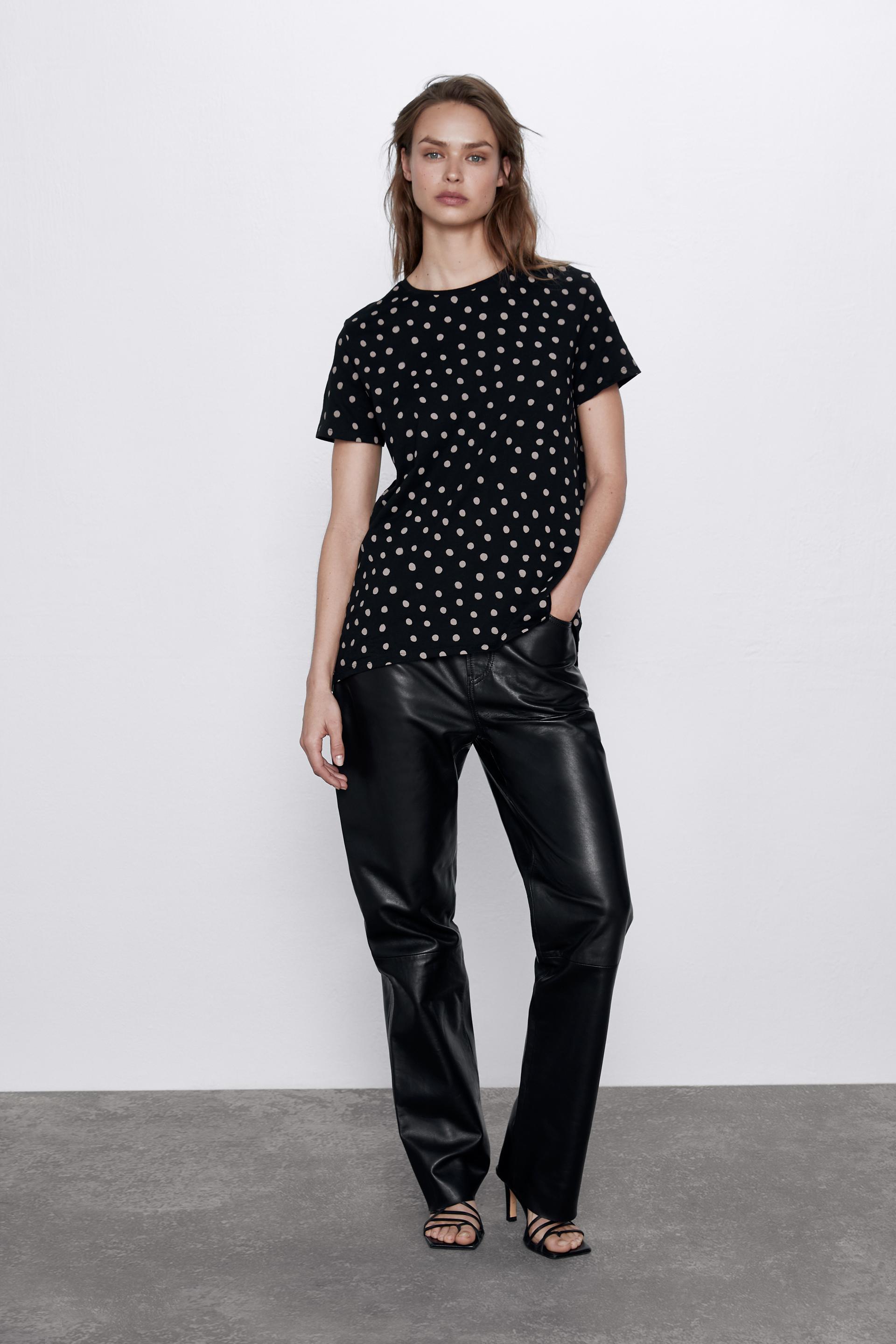 Черный / Песочный базовая футболка асимметричного кроя Zara