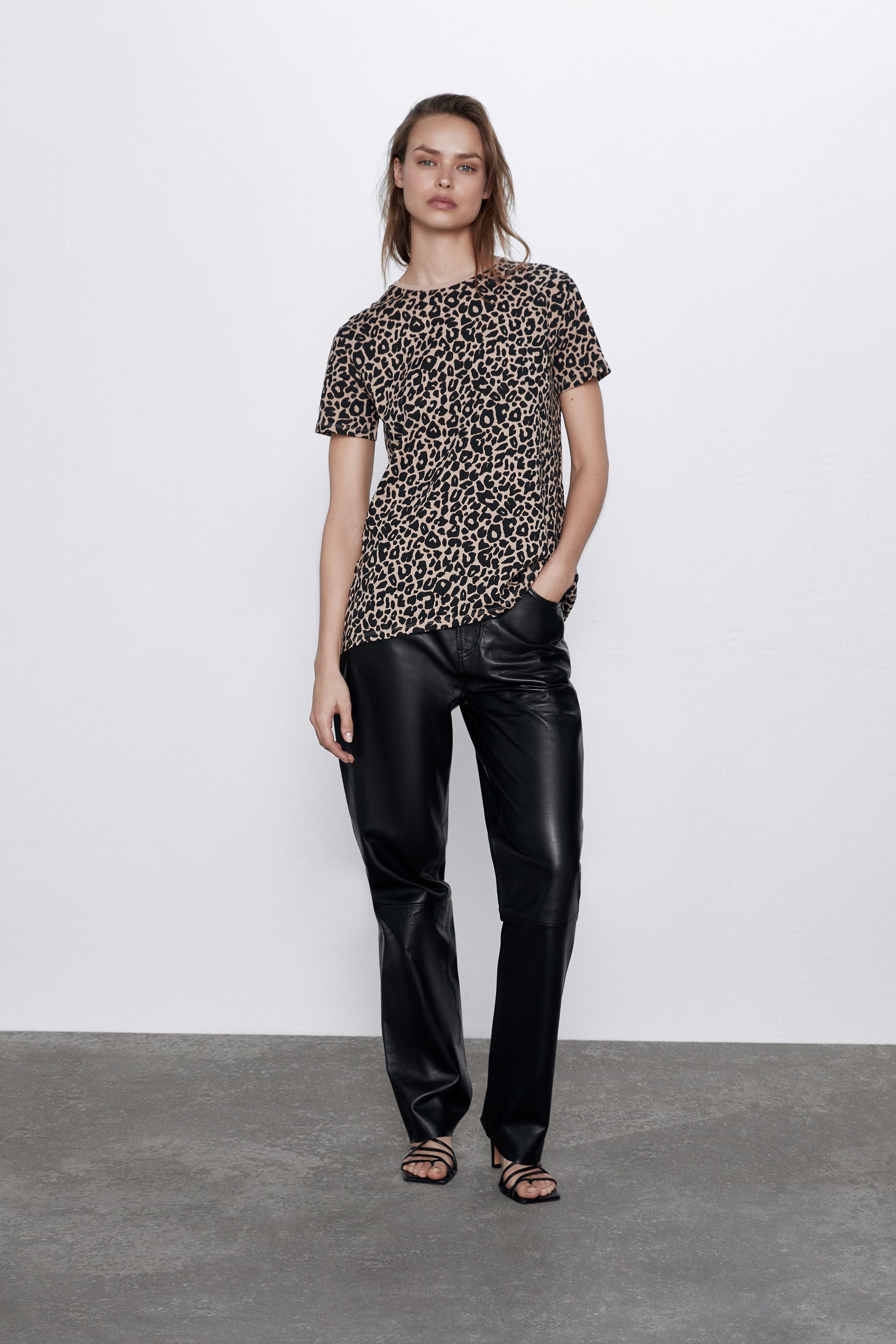 базовая футболка асимметричного кроя Леопардовый Zara