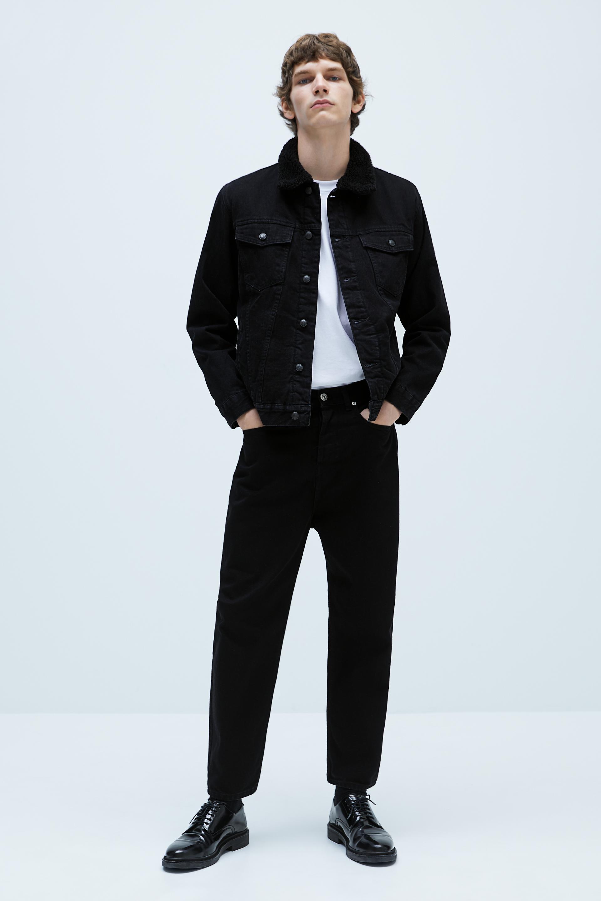 джинсовая куртка с подкладкой из искусственной овчины ЧЕРНЫЙ Zara