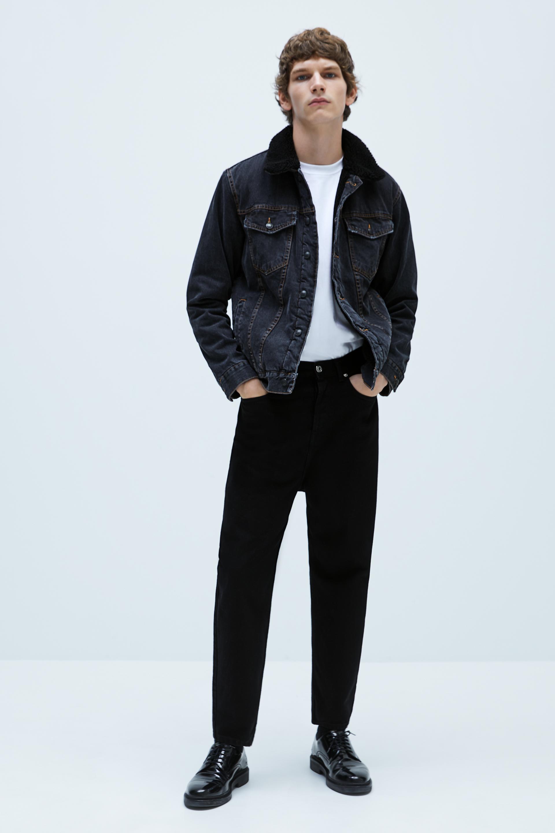 Серый джинсовая куртка с подкладкой из искусственной овчины Zara