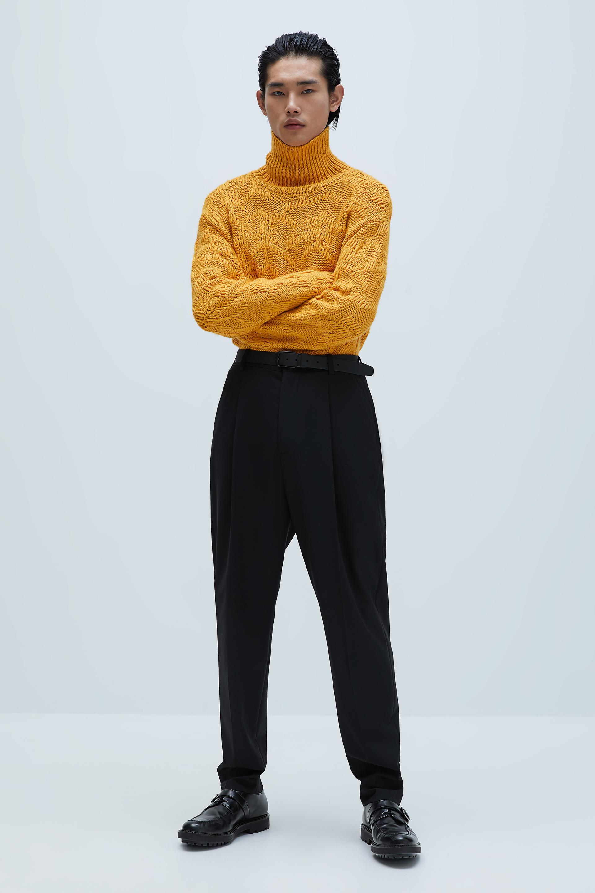 комбинированный свитер с рельефным узором ЖЕЛТЫЙ Zara