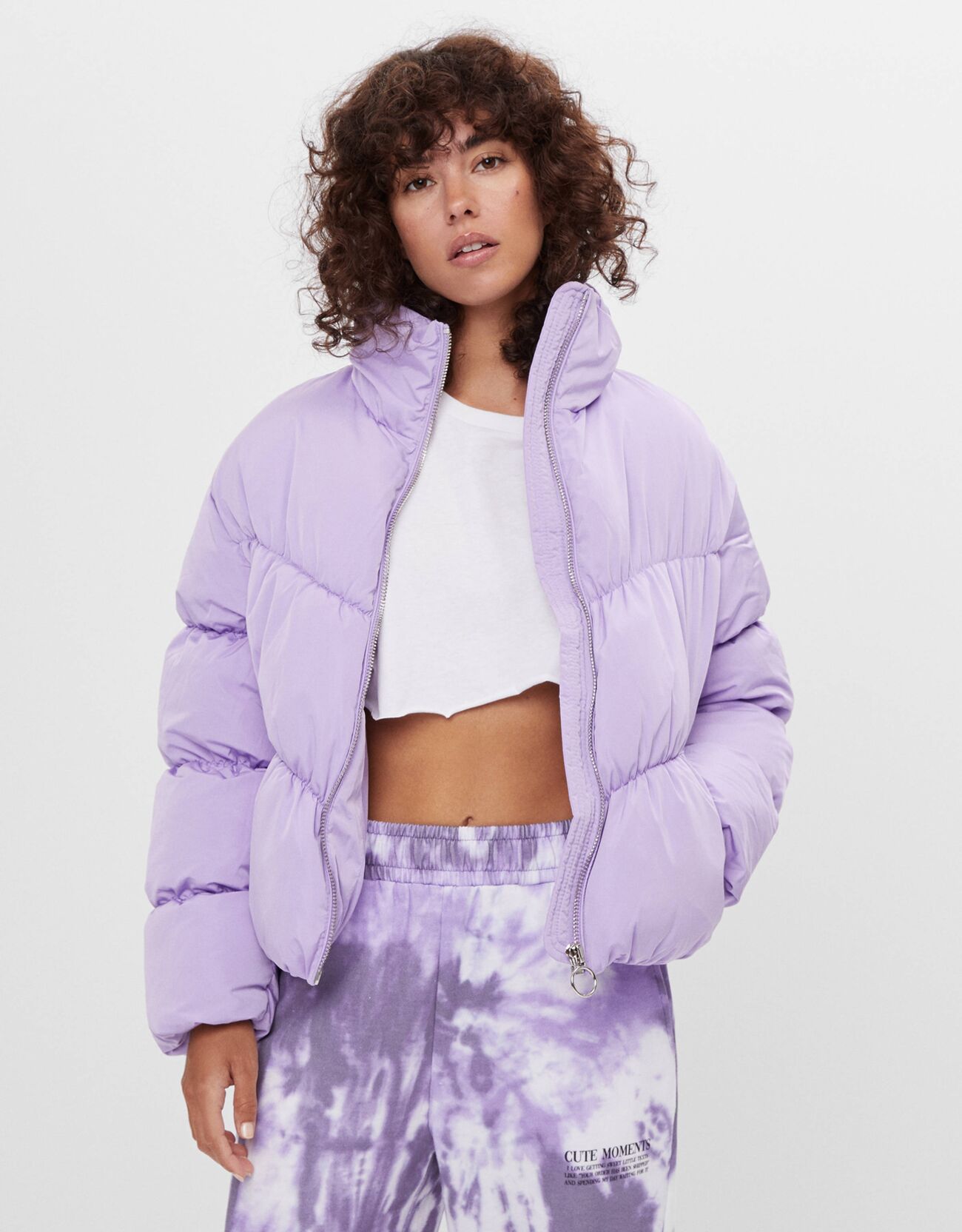 Куртка со сборками и наполнителем Фиолетовый Bershka