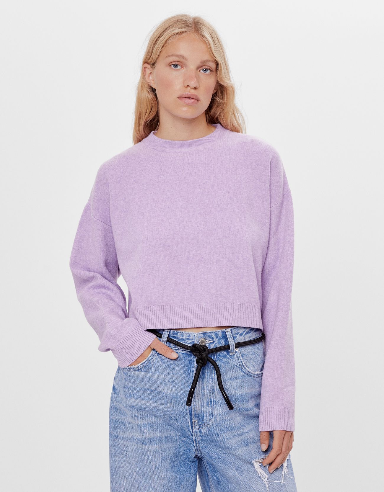 Фиолетовый Укороченный свитер с длинными рукавами Bershka