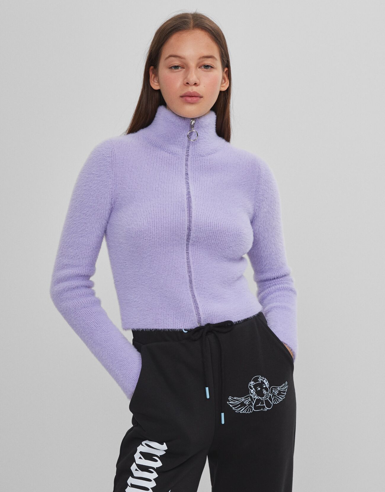 Фиолетовый Куртка на молнии с воротником-стойкой Bershka