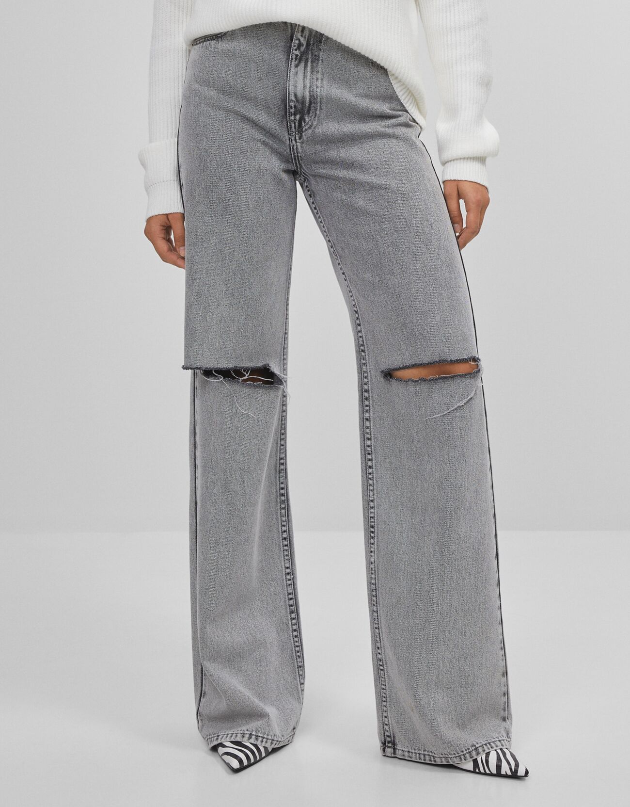 Серый Широкие джинсы в стиле 90-х Bershka
