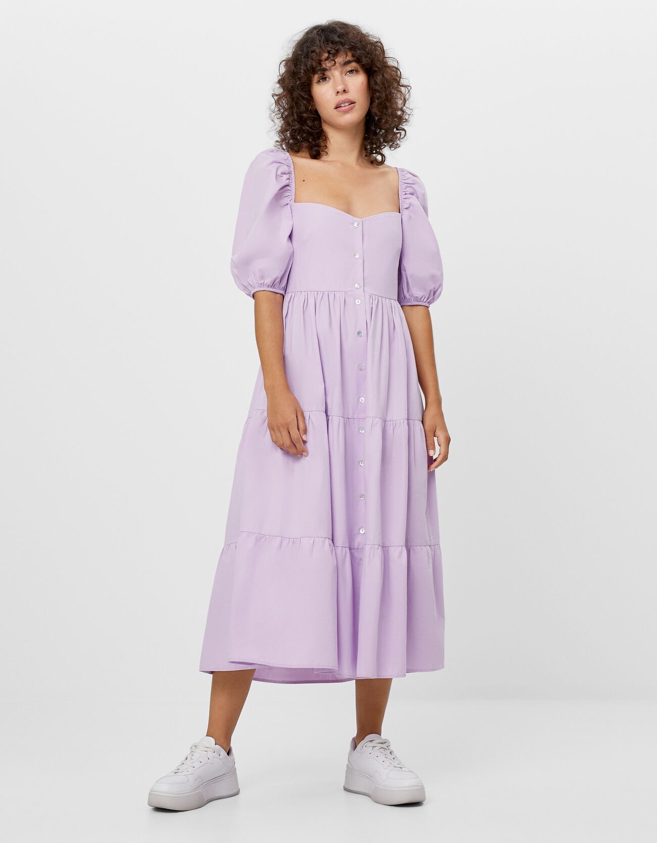 Платье из поплина с воланами Фиолетовый Bershka