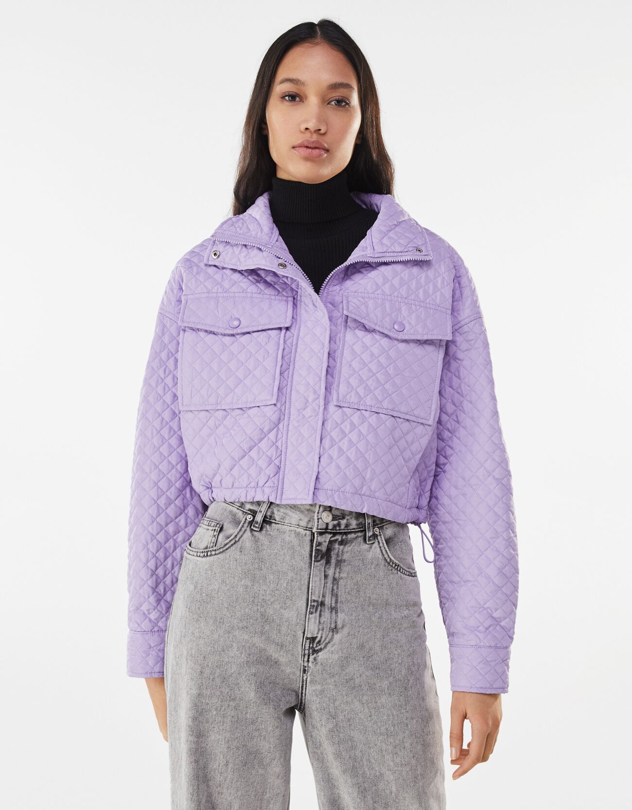 Укороченная куртка из нейлона Фиолетовый Bershka