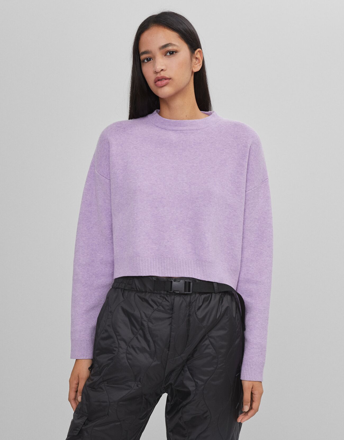 Укороченный свитер с длинными рукавами Фиолетовый Bershka