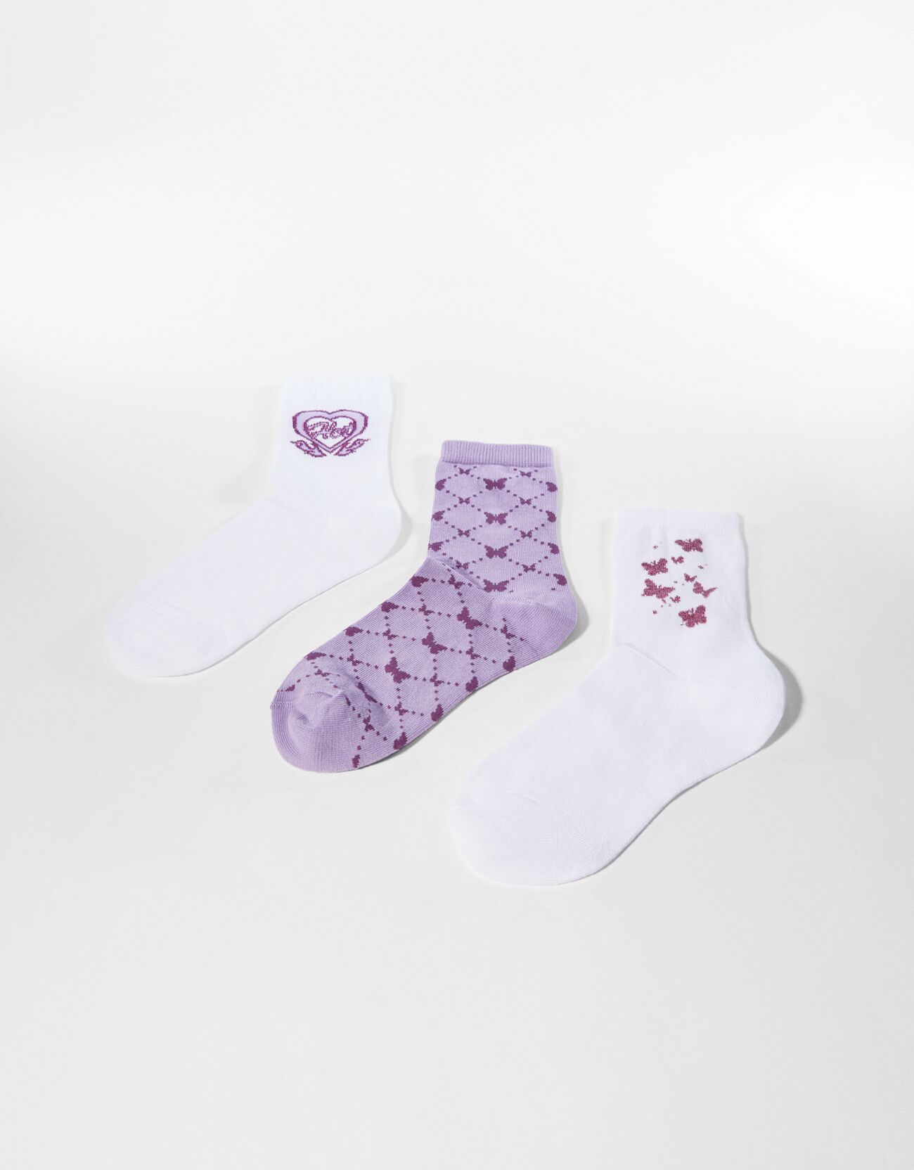 Набор из 3 пар носков с принтом. Фиолетовый Bershka
