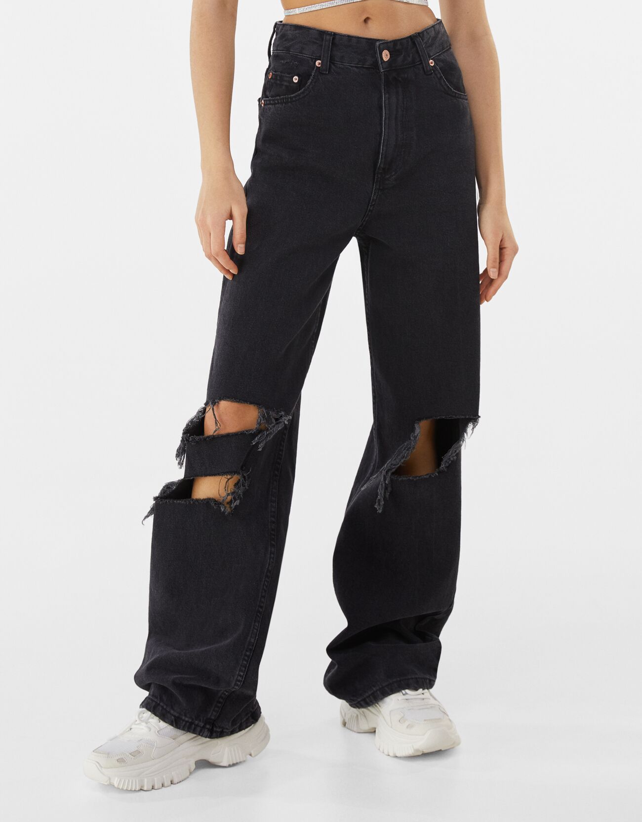 Широкие джинсы в стиле 90-х ЧЕРНЫЙ Bershka