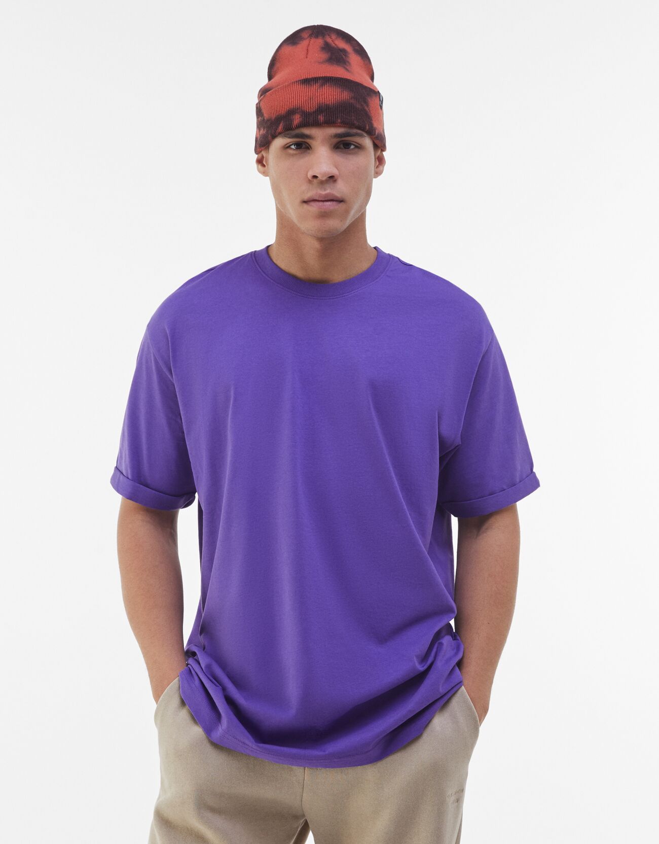 Удлиненная футболка Фиолетовый Bershka
