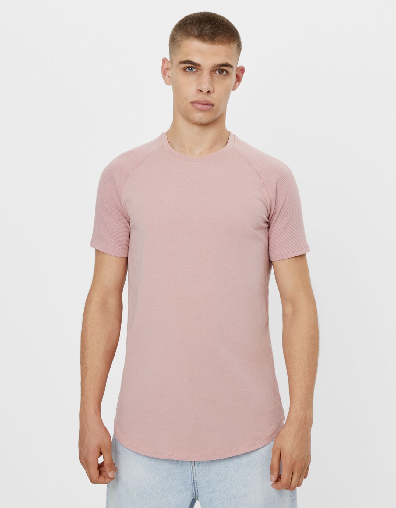 Длинная футболка из хлопкового трикотажа Розовый Bershka