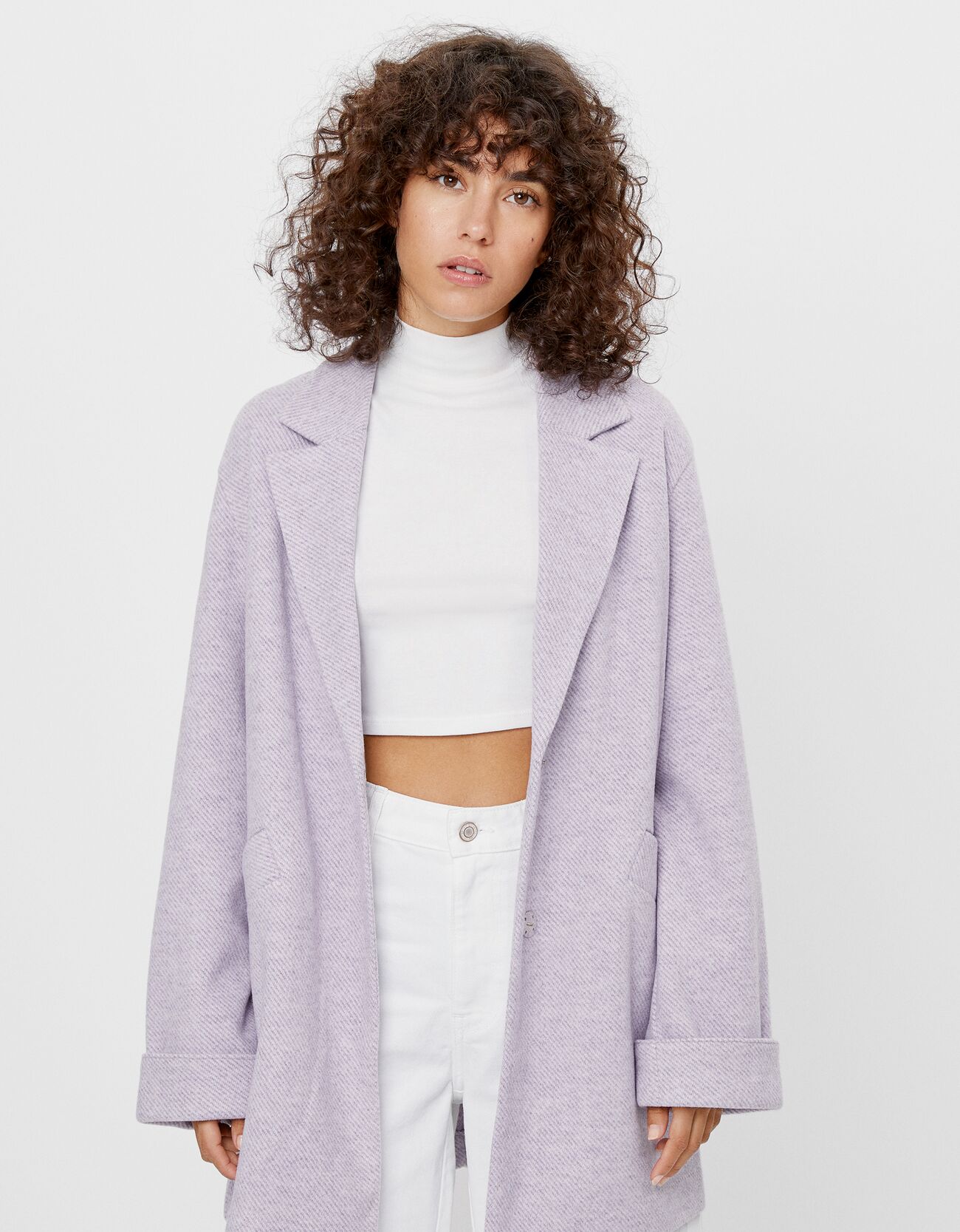 Короткое пальто прямого кроя Фиолетовый Bershka