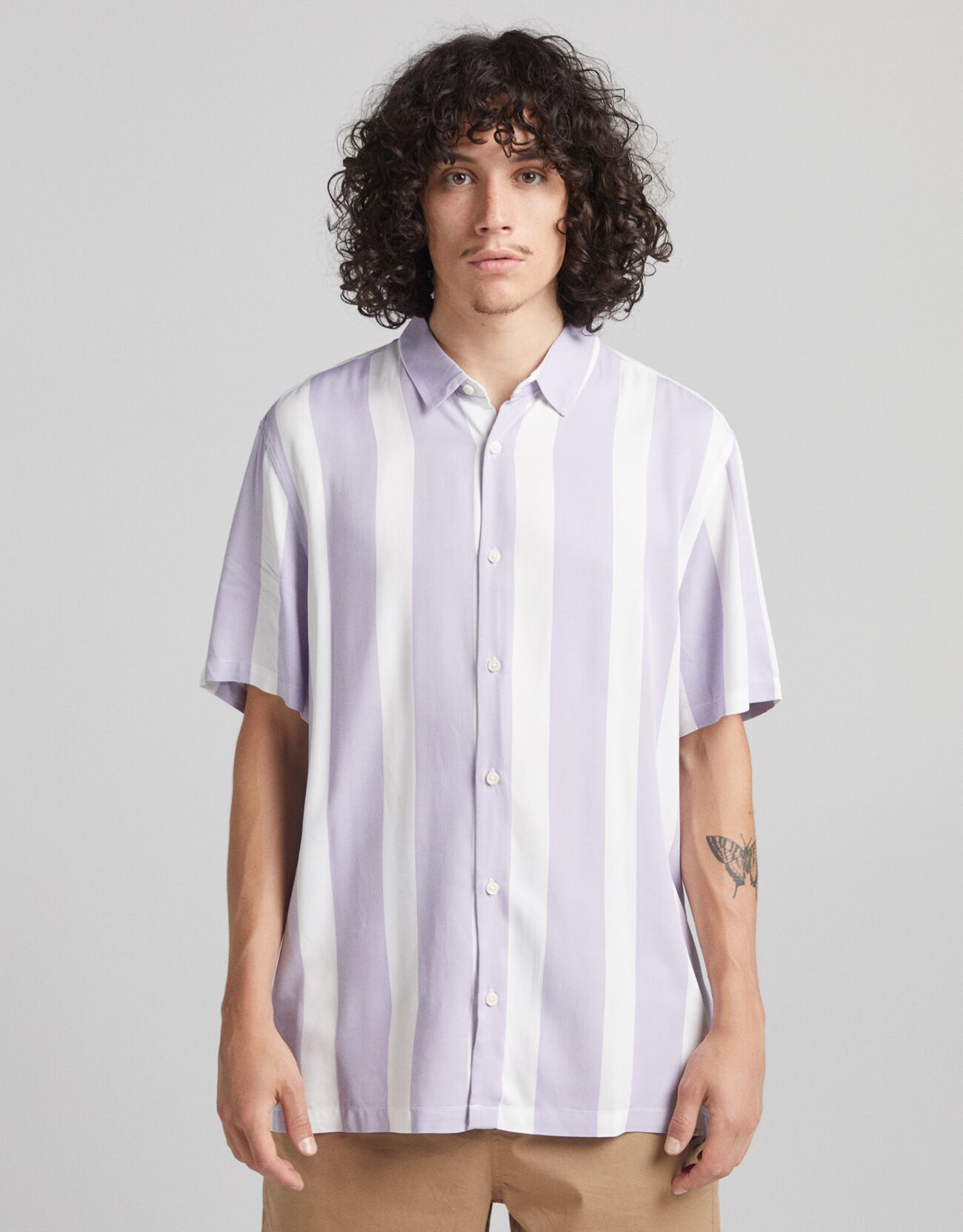 Рубашка в полоску Фиолетовый Bershka