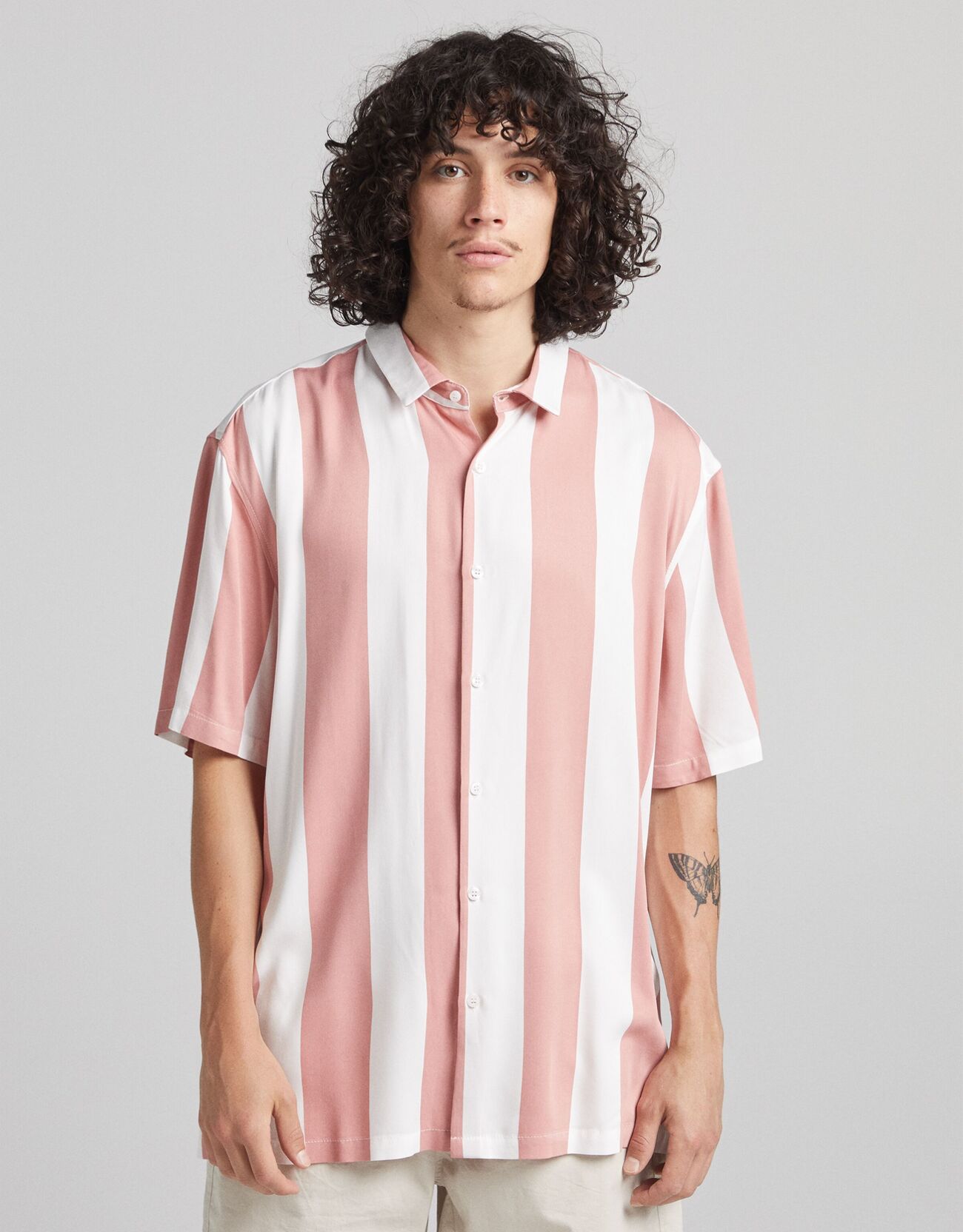 Рубашка в полоску Розовый Bershka