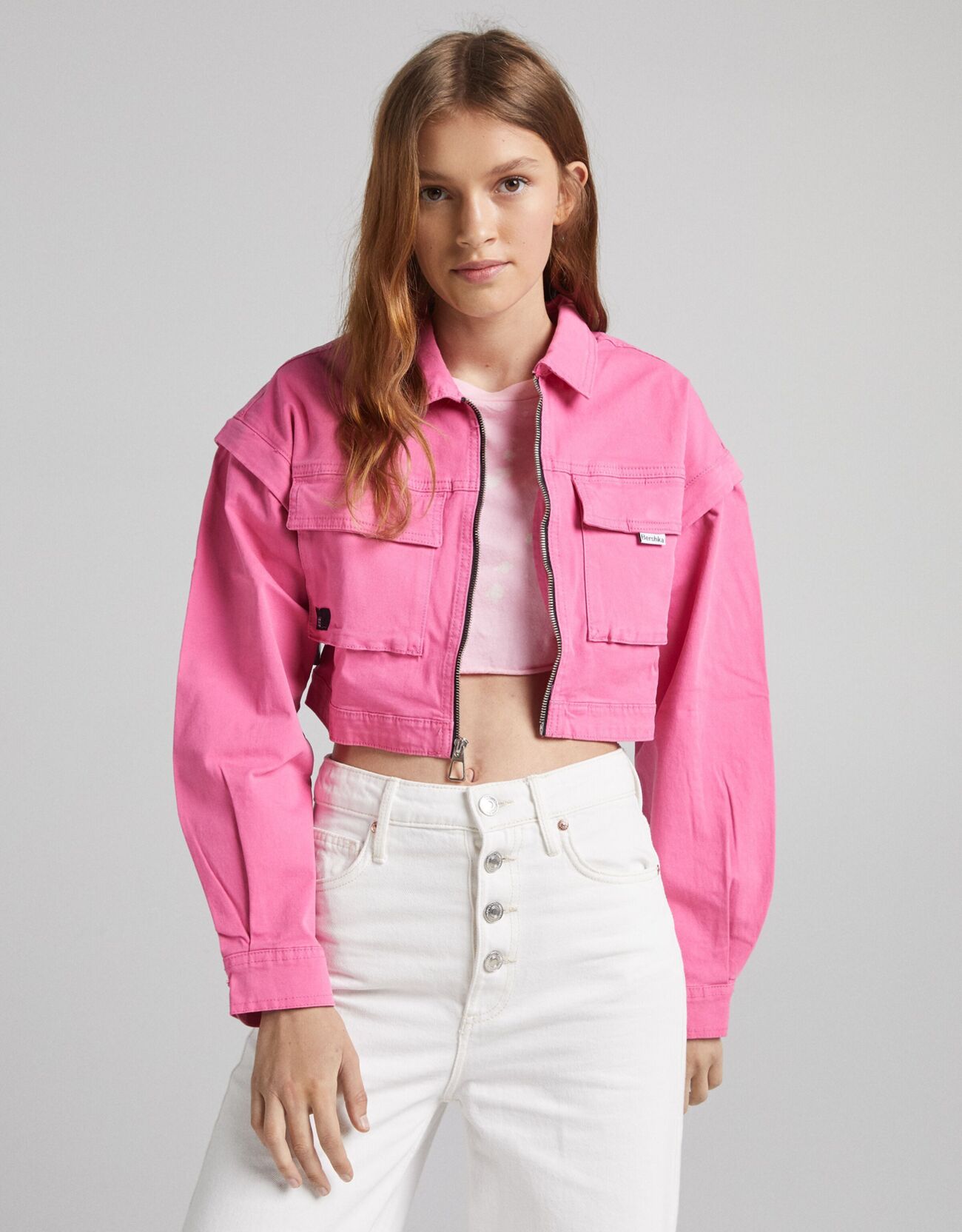Куртка из хлопка с карманами Розовый Bershka