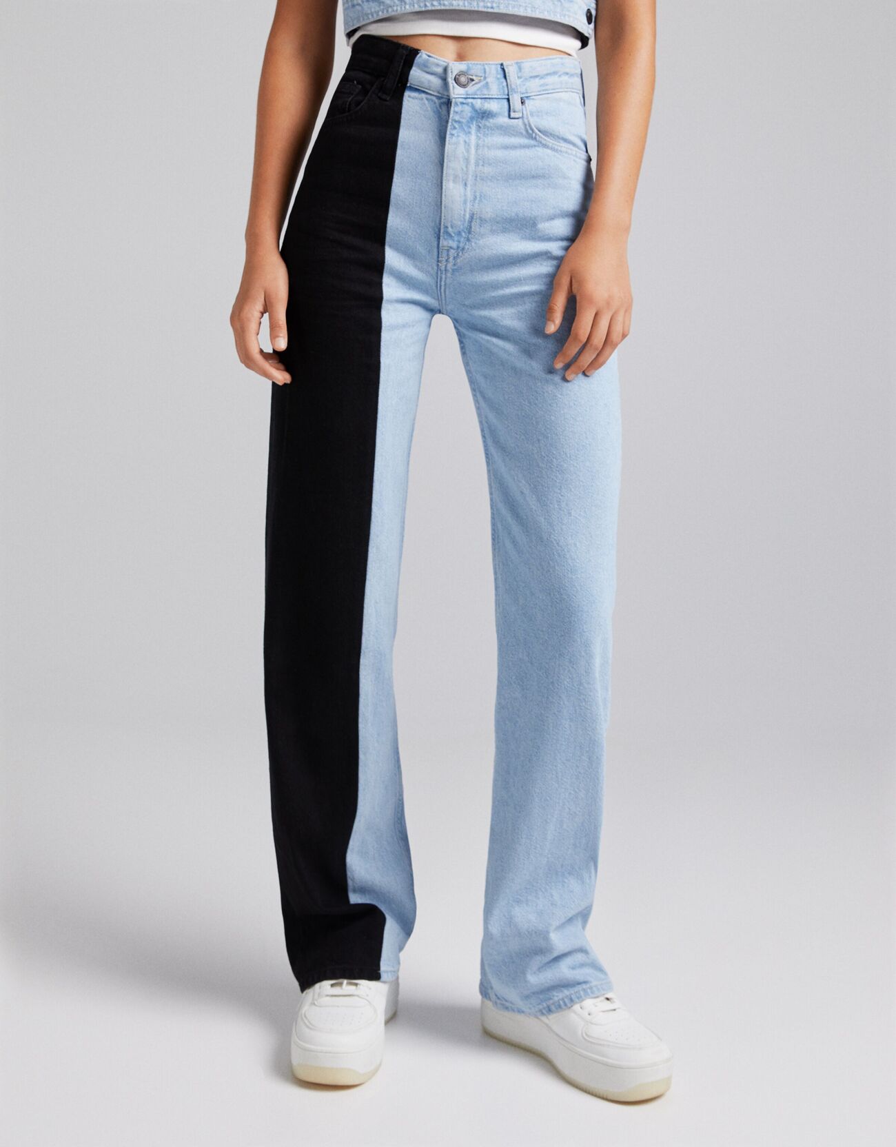 Двухцветные джинсы в стиле 90-х Синий застиранный Bershka