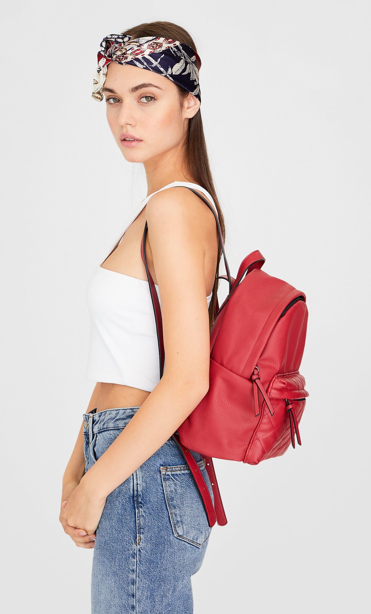 Рюкзак со стеганым карманом Красный Stradivarius