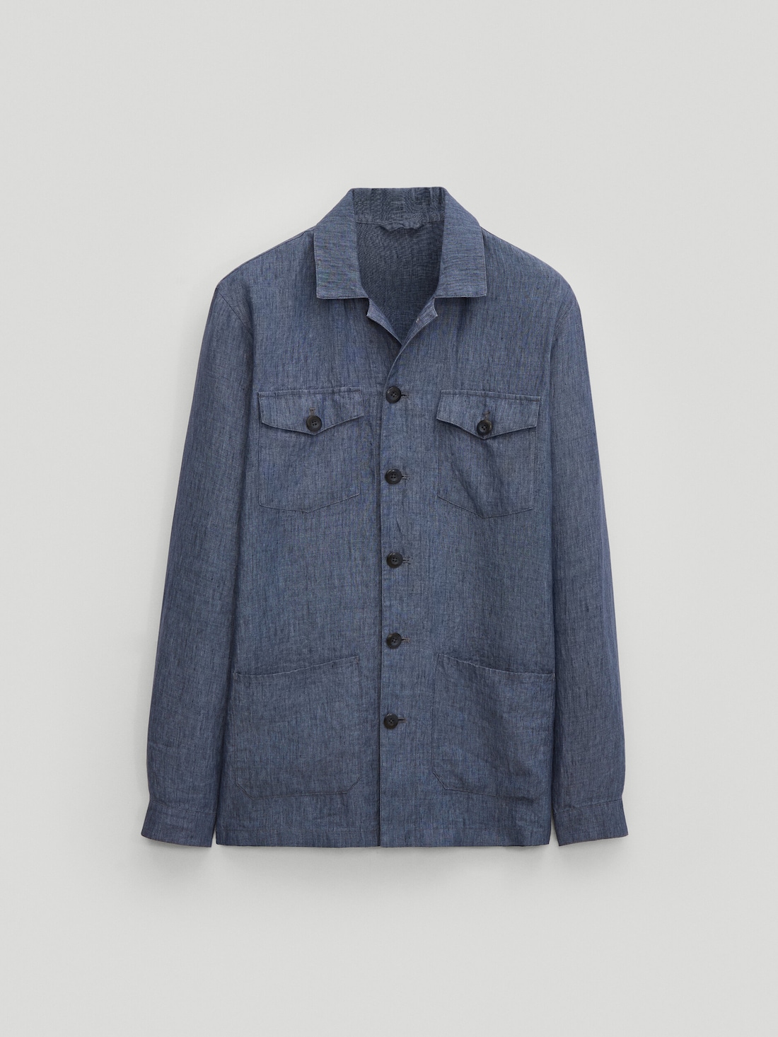 Куртка-рубашка из 100% льна с карманами СИНИЙ Massimo Dutti