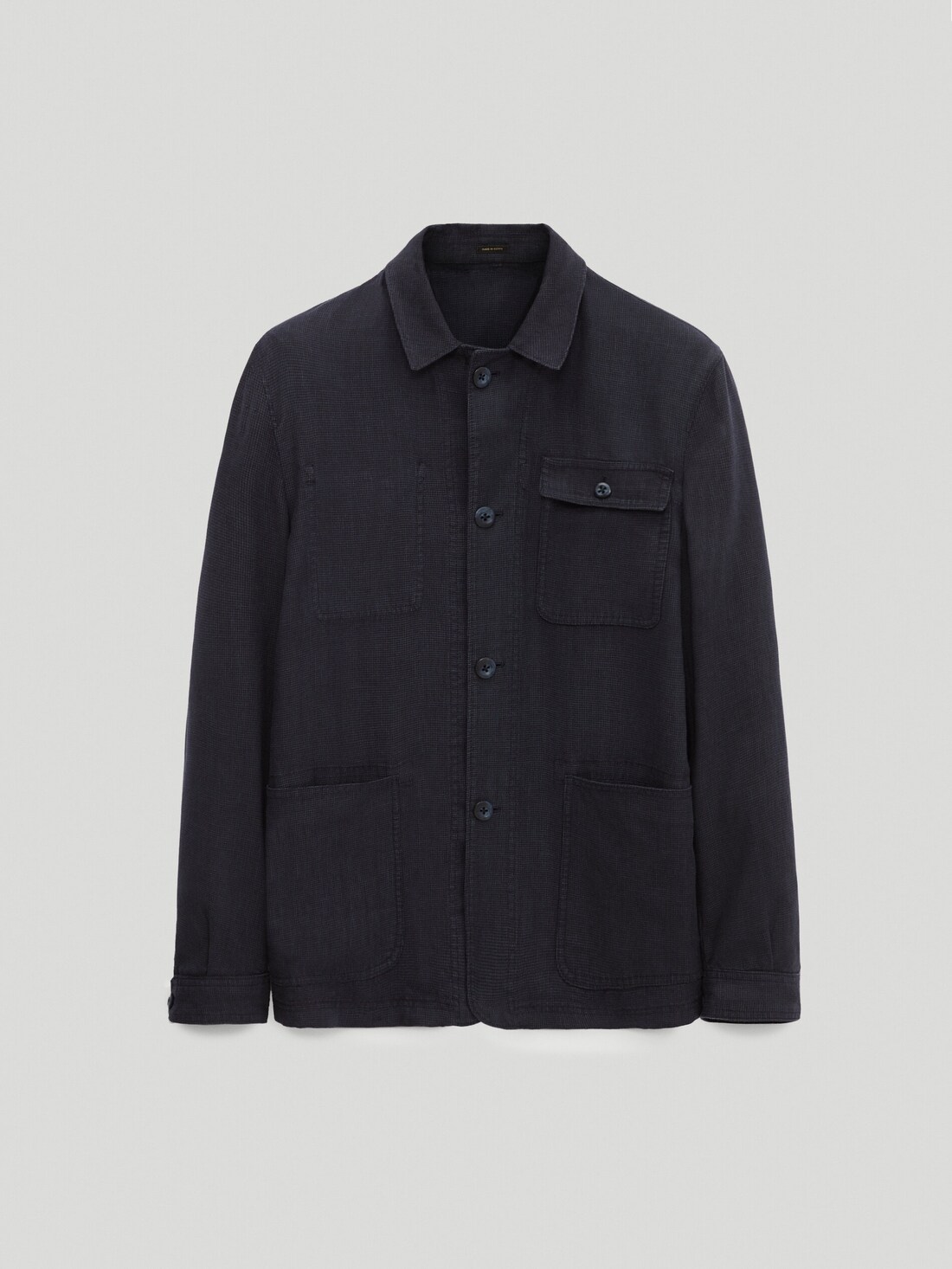 Куртка-рубашка из шерсти и льна с узором «гусиная лапка» СИНИЙ Massimo Dutti