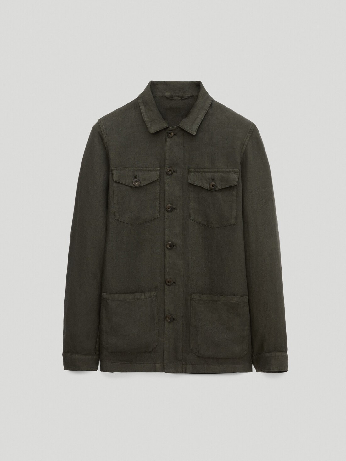 Куртка-рубашка из 100% льна с карманами ХАКИ Massimo Dutti