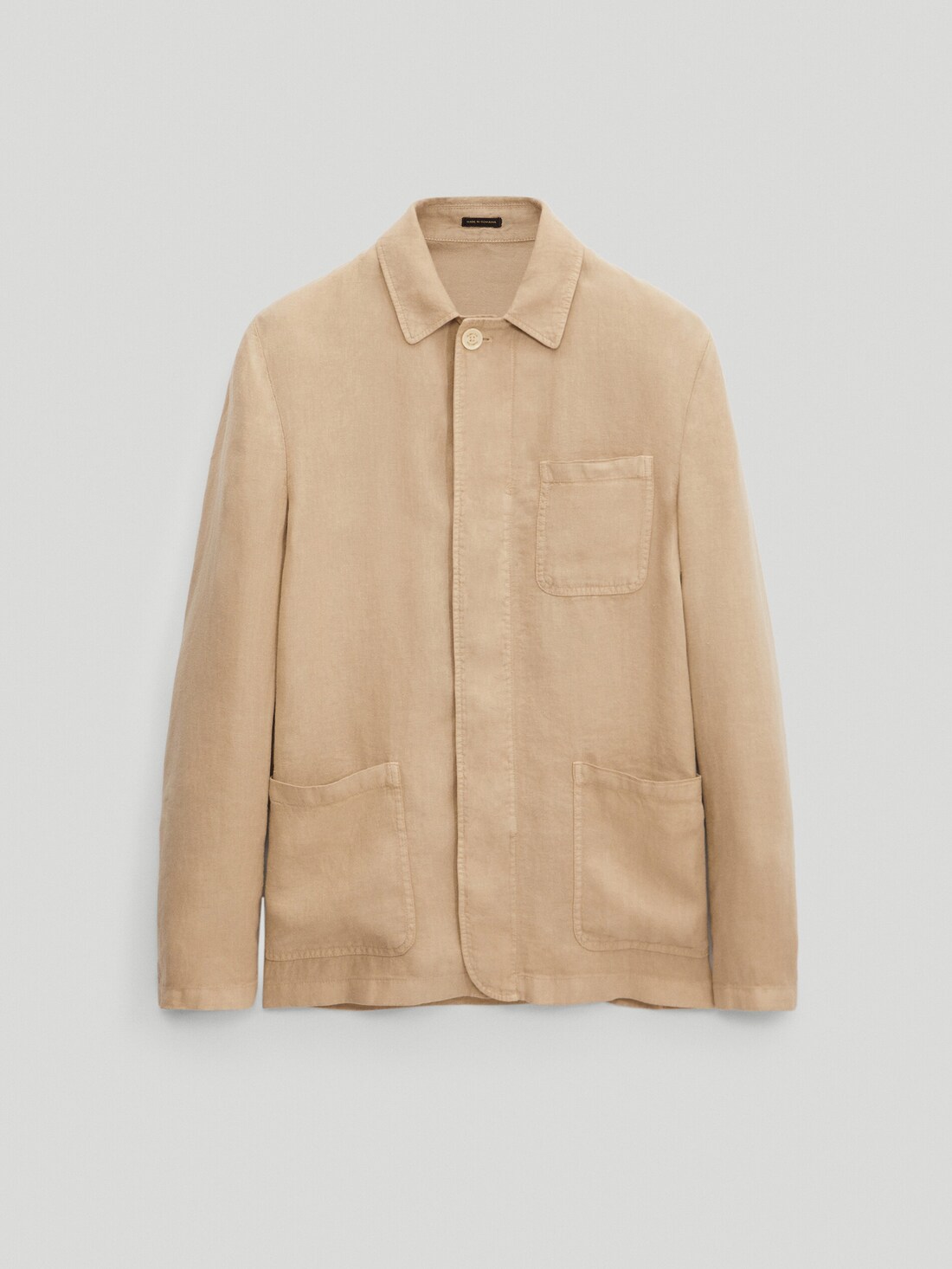 Крашеная куртка-рубашка облегающего кроя изо льна БЕЖЕВЫЙ Massimo Dutti