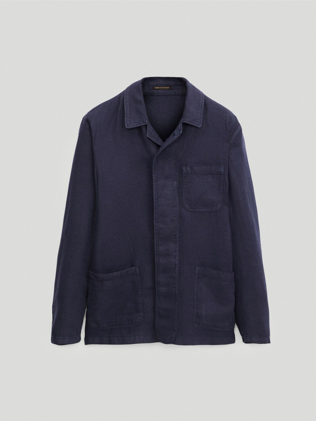 Крашеная куртка-рубашка облегающего кроя изо льна СИНИЙ Massimo Dutti