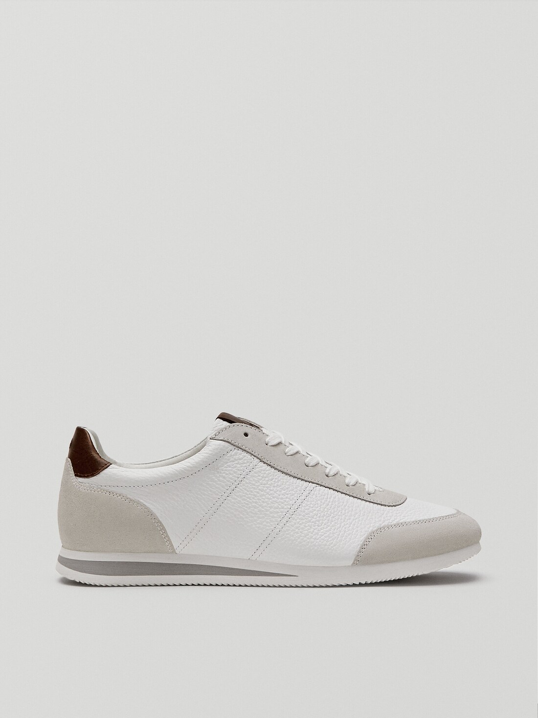 Белые кроссовки из мягкой кожи наппа с комбинированной подошвой Белый Massimo Dutti