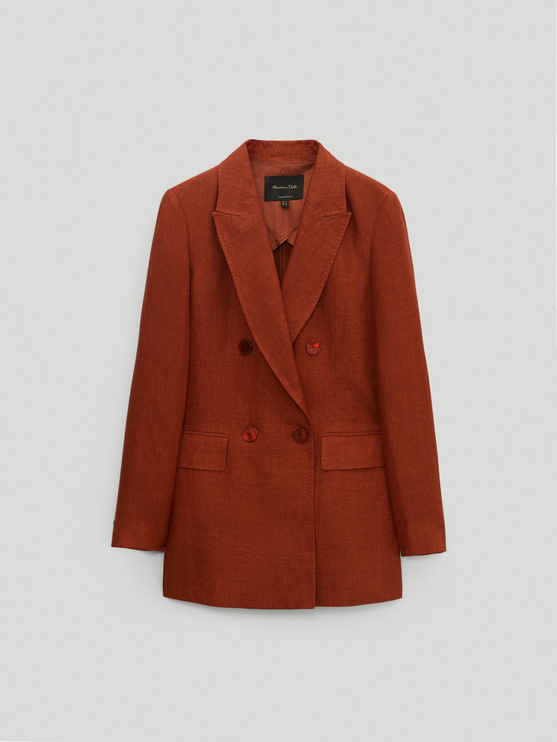 Двубортный пиджак из 100% льна ТЕРРАКОТОВЫЙ Massimo Dutti
