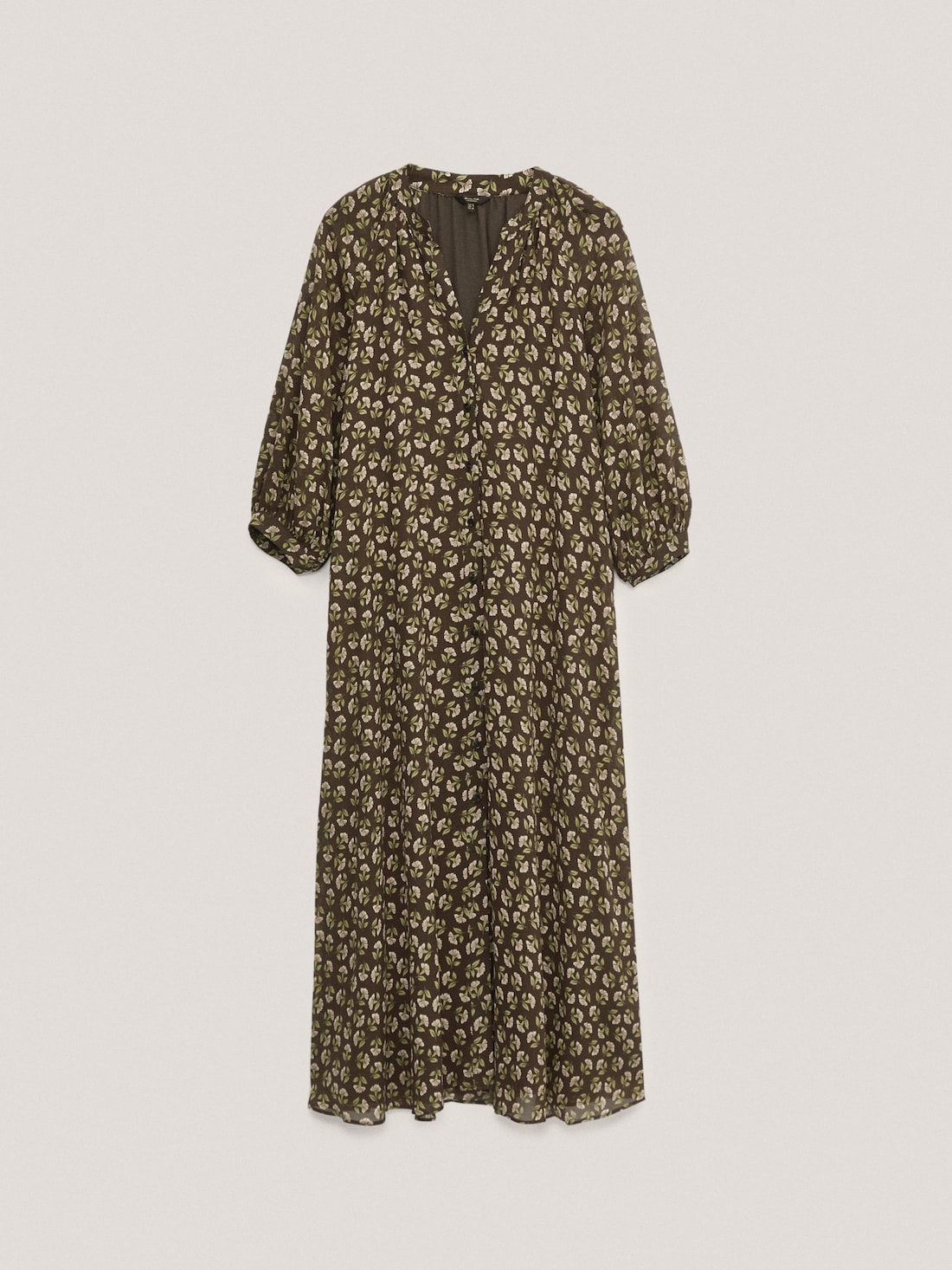 Длинное платье с цветочным принтом КОРИЧНЕВЫЙ Massimo Dutti
