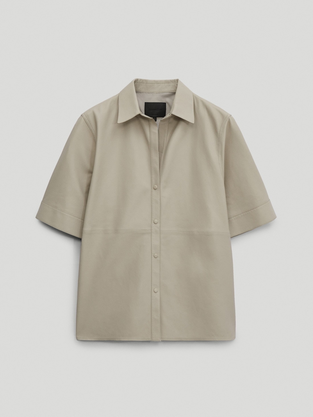 Рубашка из мягкой кожи наппа с короткими рукавами, Limited Edition ЖЕМЧУЖНО-СЕРЫЙ Massimo Dutti