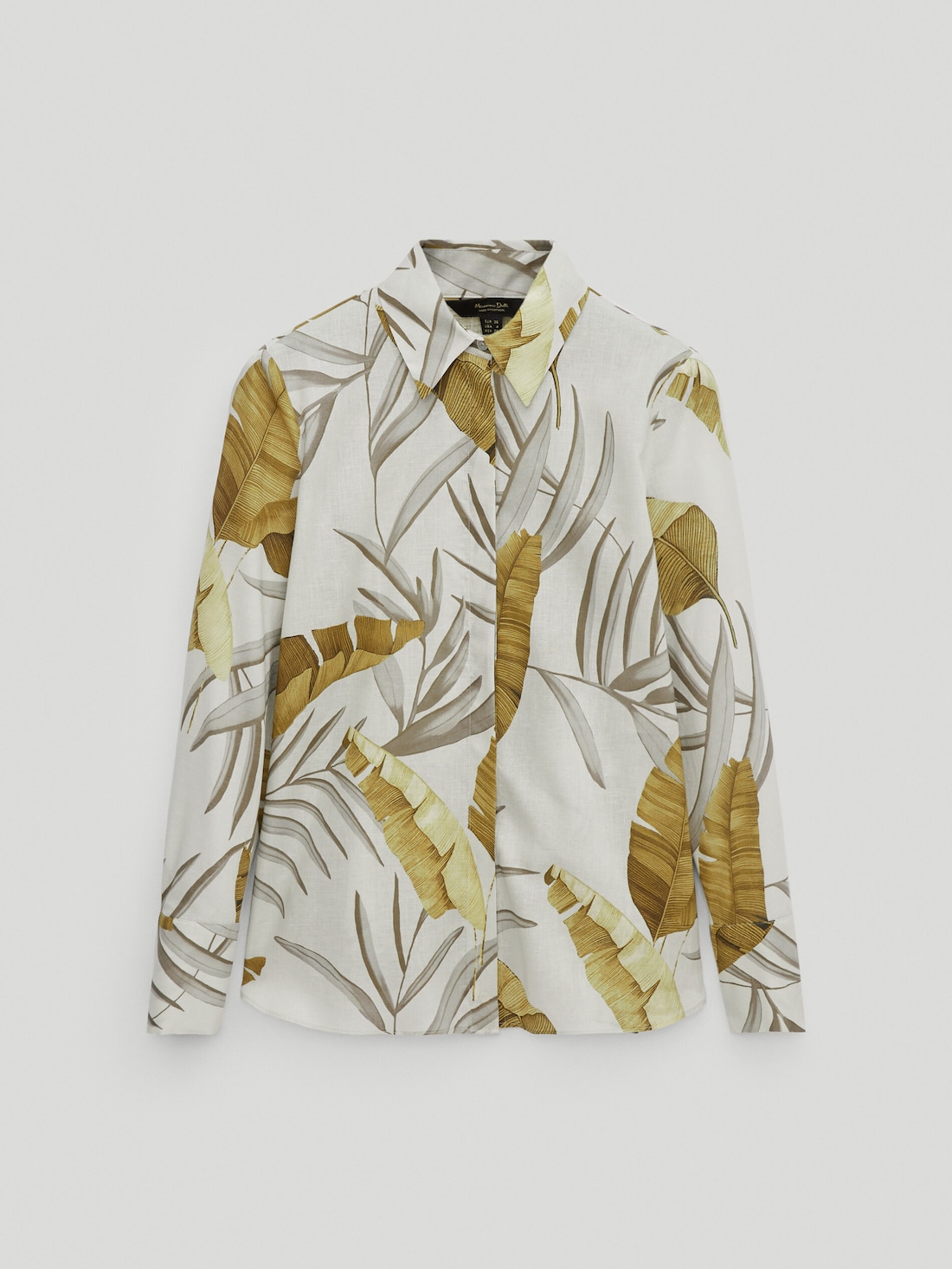 Рубашка из хлопка и льна с тропическим принтом НАТУРАЛЬНЫЙ, КРЕМОВЫЙ Massimo Dutti