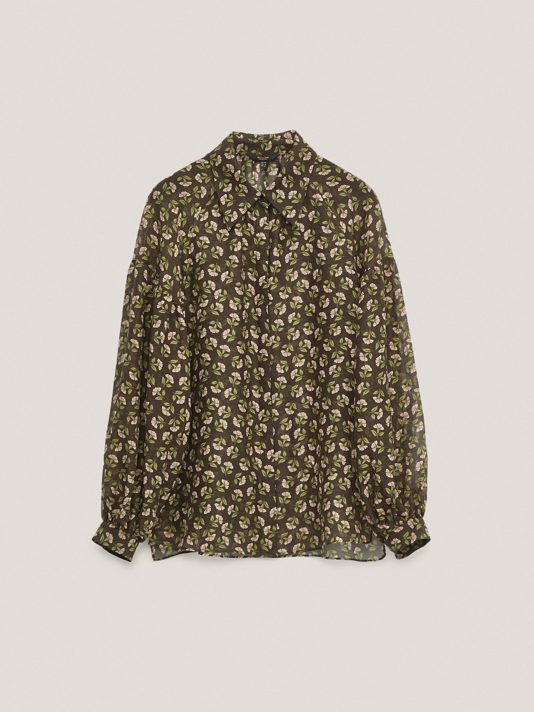 Рубашка из хлопка и шелка с цветочным принтом КОРИЧНЕВЫЙ Massimo Dutti