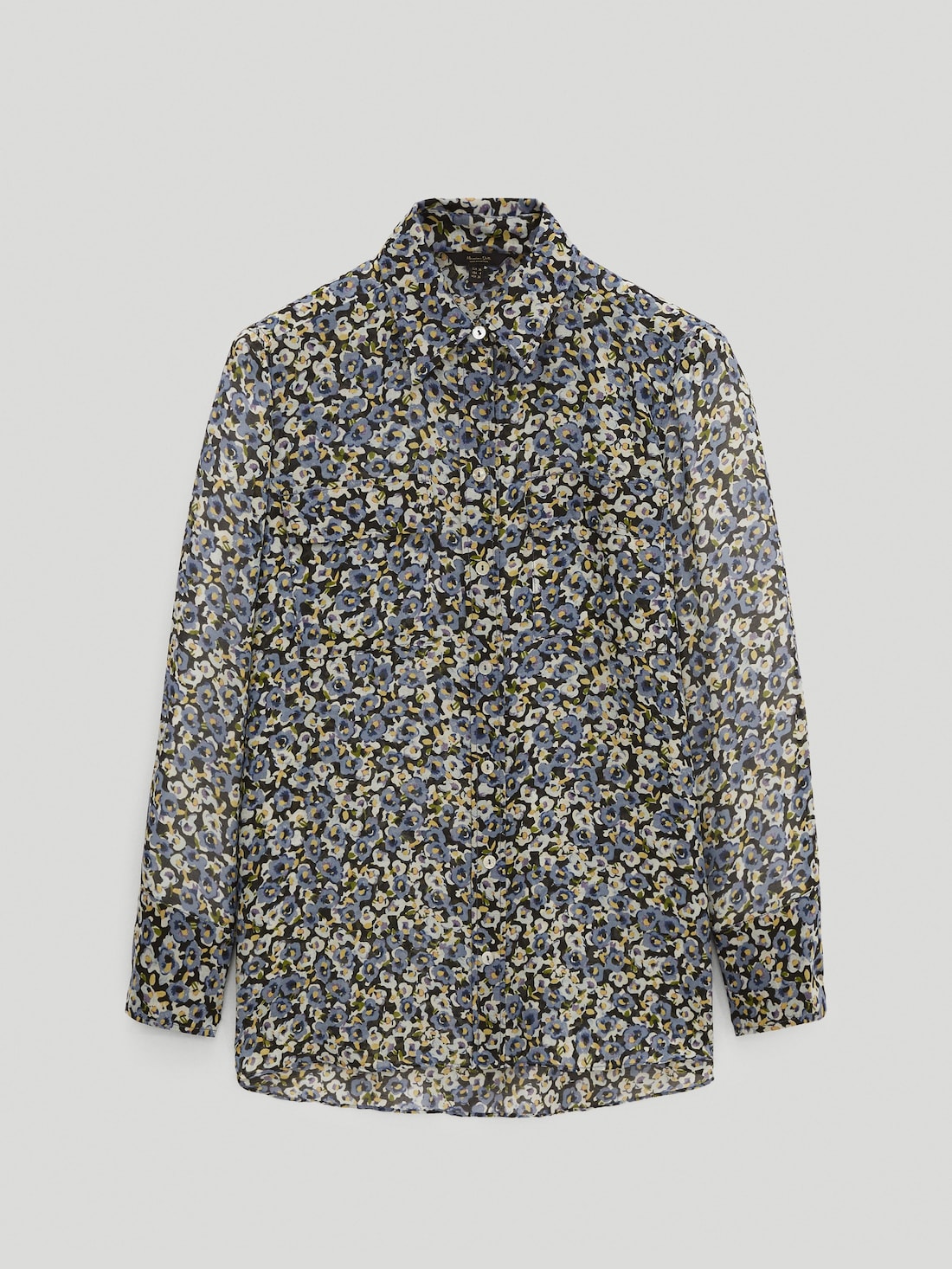 Рубашка из хлопка и шелка с цветочным принтом СИНИЙ Massimo Dutti