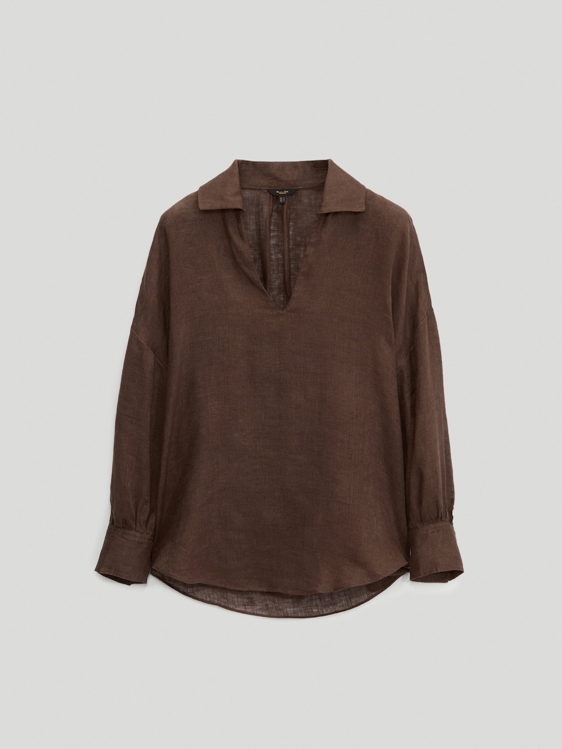 Блуза с V-образным вырезом изо льна КОРИЧНЕВЫЙ Massimo Dutti