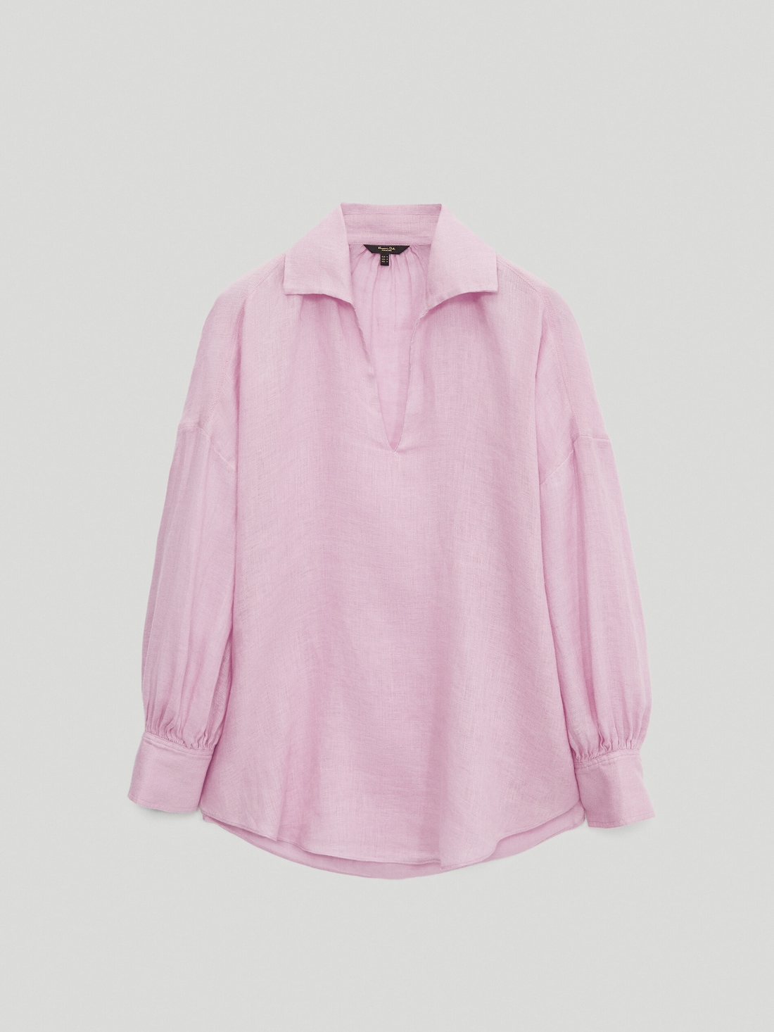 Блуза с V-образным вырезом изо льна ЦВЕТ МАЛЬВЫ Massimo Dutti