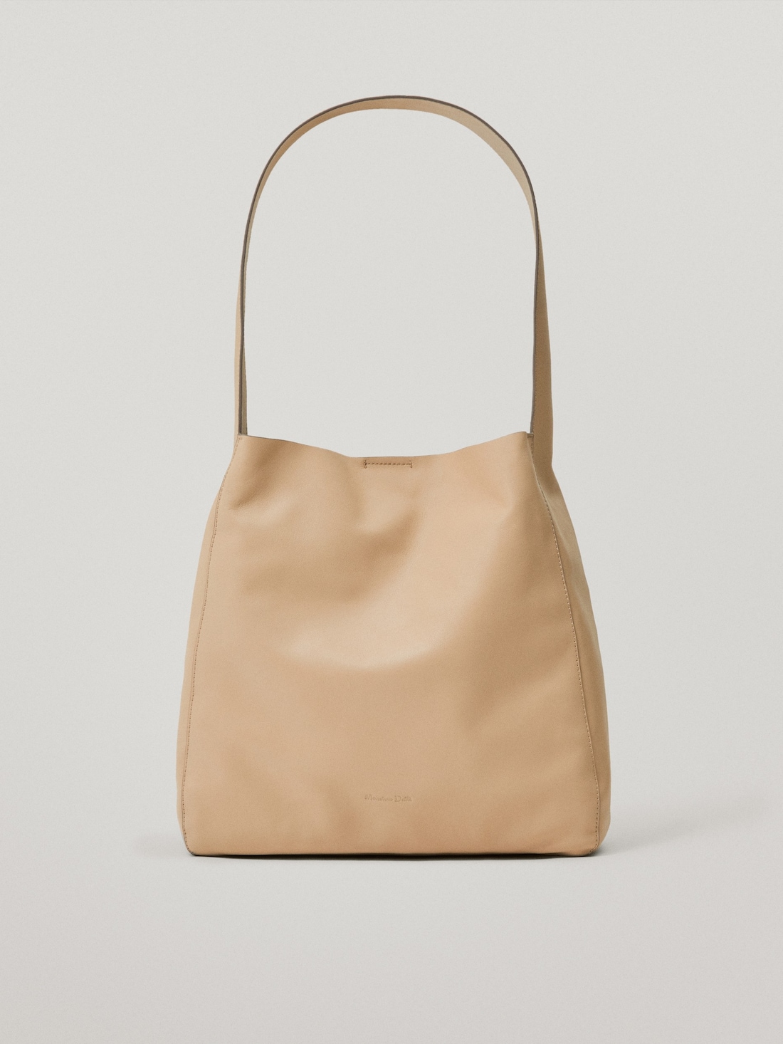 Кожаная сумка с плечевым ремнем Бежевый Massimo Dutti
