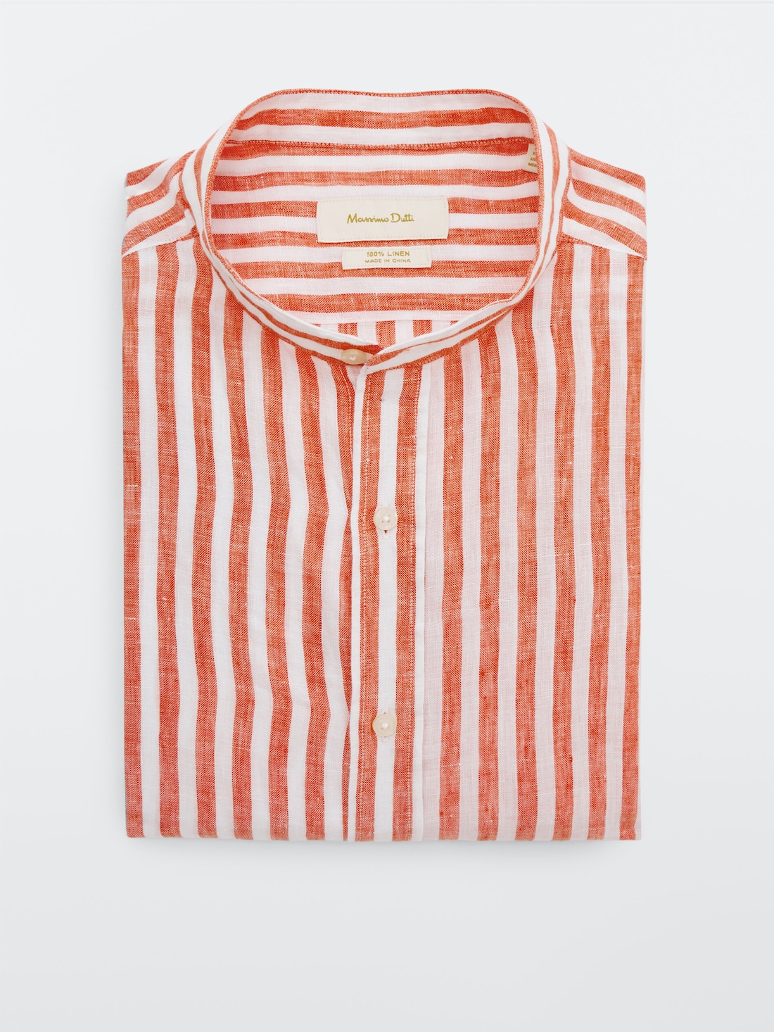 Рубашка облегающего кроя изо льна в полоску ОРАНЖЕВЫЙ Massimo Dutti