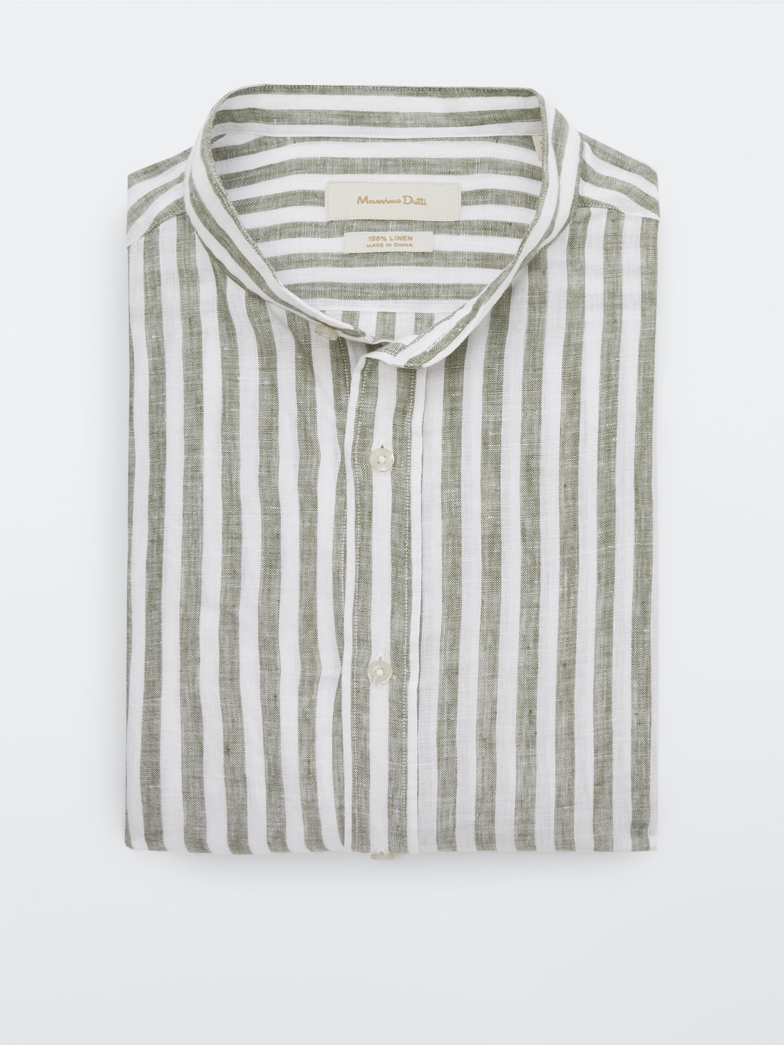 Рубашка облегающего кроя изо льна в полоску ЗЕЛЕНЫЙ Massimo Dutti