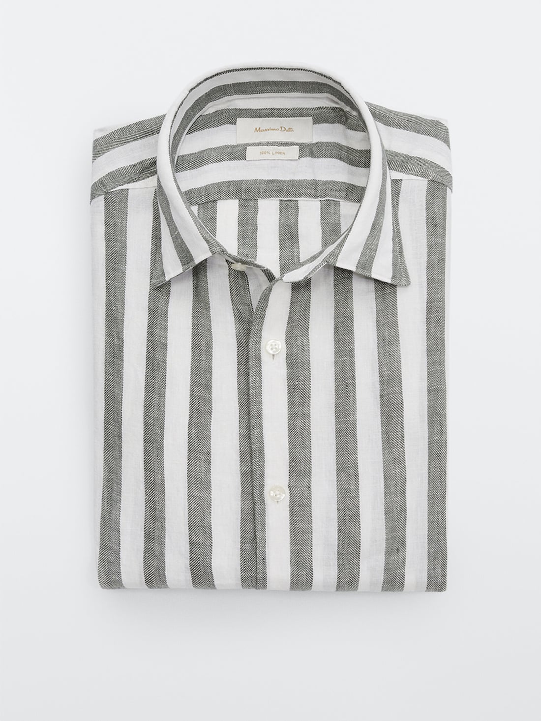 Рубашка облегающего кроя изо льна в полоску ЗЕЛЕНЫЙ Massimo Dutti