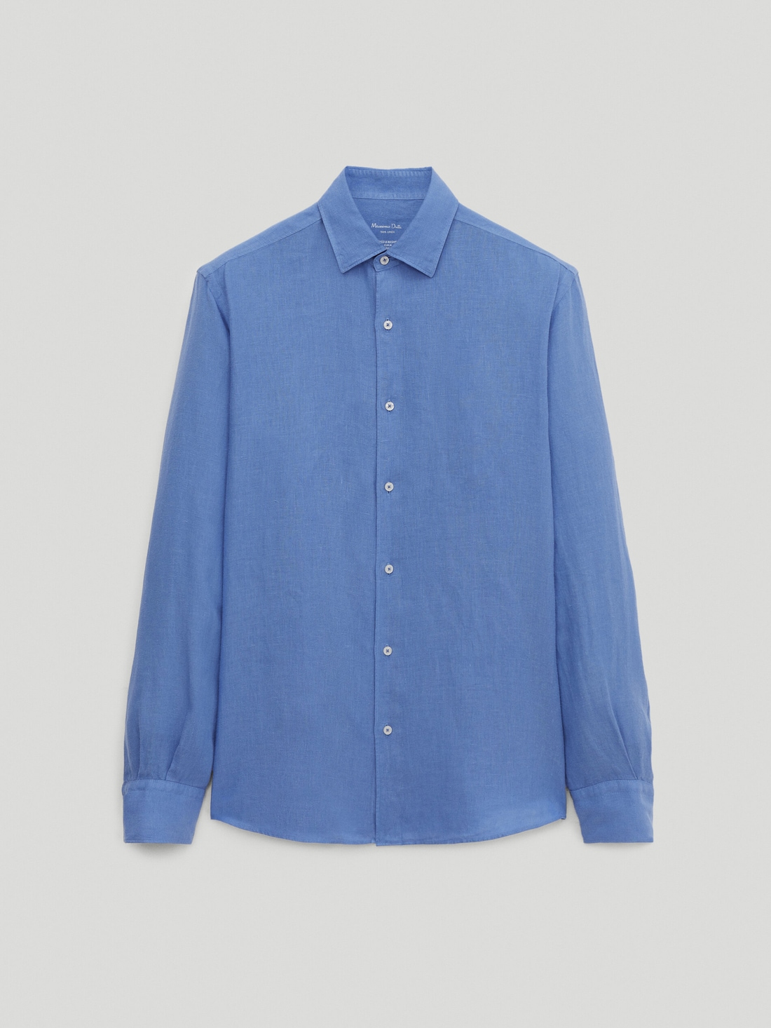 Рубашка облегающего кроя из 100% крашеного льна СВЕТЛО-СИНИЙ Massimo Dutti