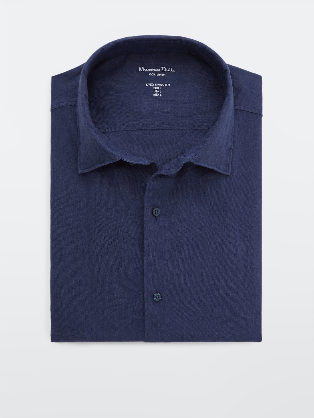 Рубашка облегающего кроя из 100% крашеного льна СИНИЙ Massimo Dutti