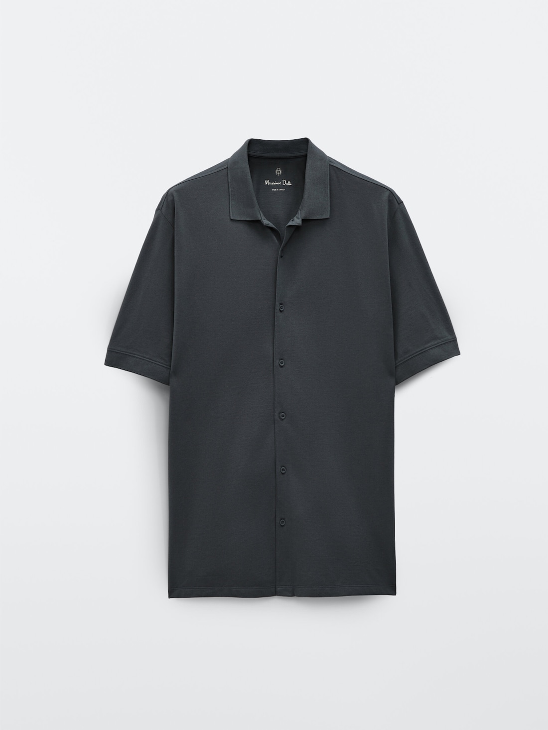 Хлопковая рубашка-боулинг с короткими рукавами СВИНЦОВЫЙ Massimo Dutti