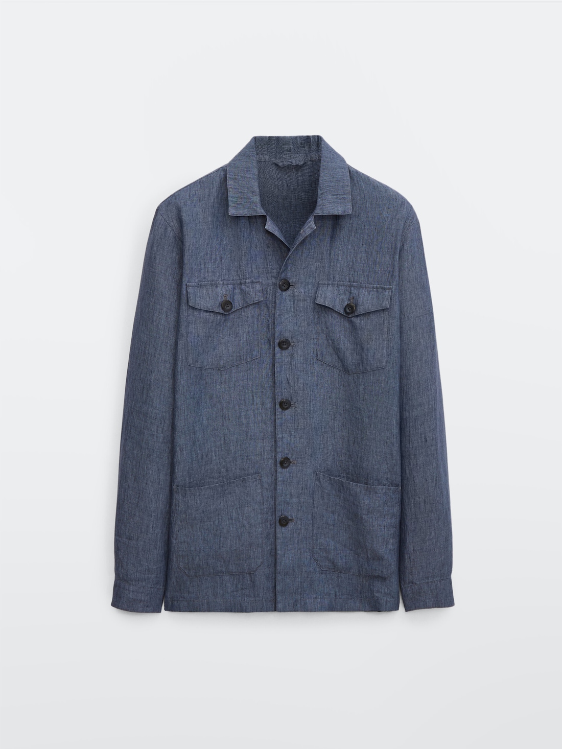 Куртка-рубашка из 100% льна с карманами СИНИЙ Massimo Dutti